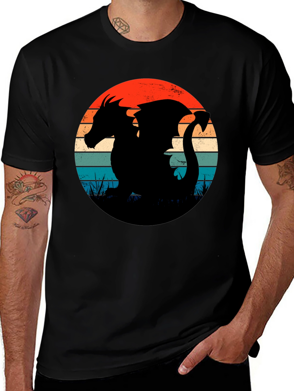 Retro Dragon Silhouette Graphic Tee