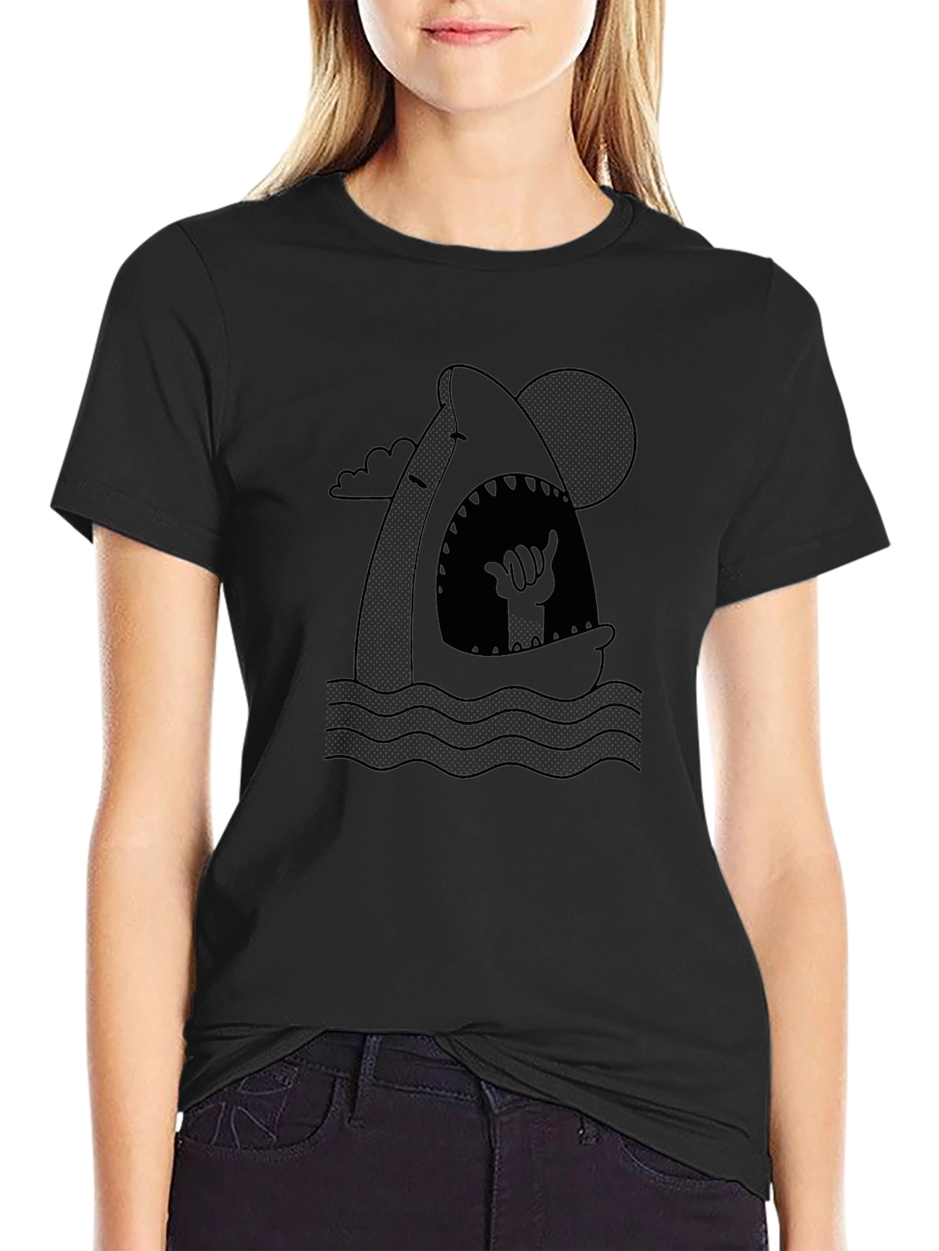 Hang Loose Shark Graphic Tee - Black