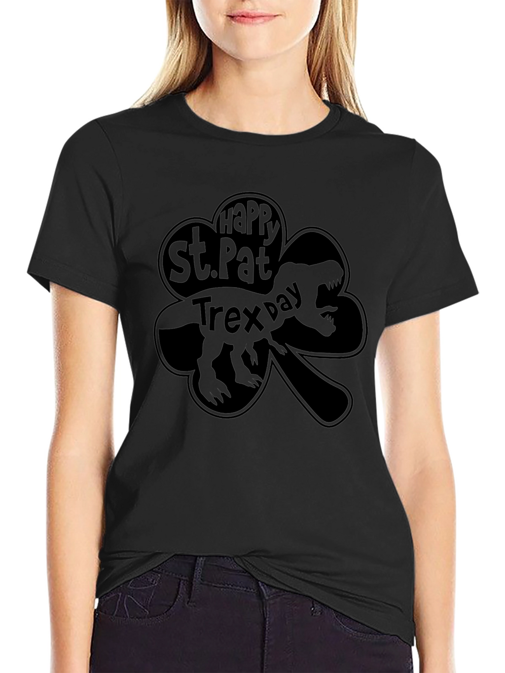 St. Pat-Trex Day Black Graphic T-Shirt
