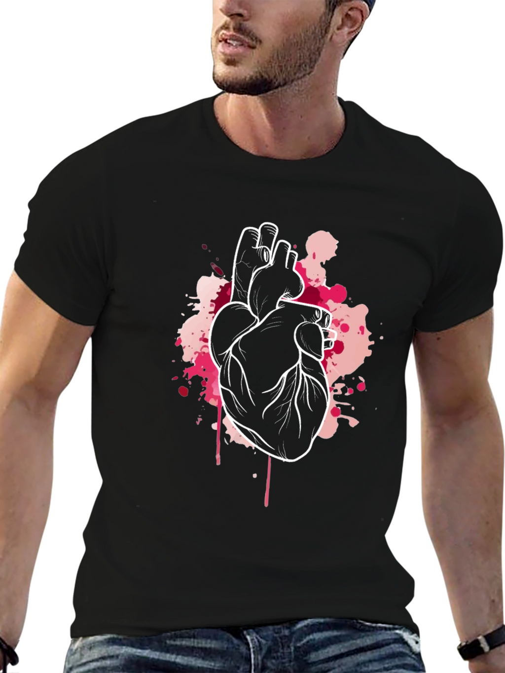 Anatomical Heart Graphic Tee - Black Crew Neck T-Shirt