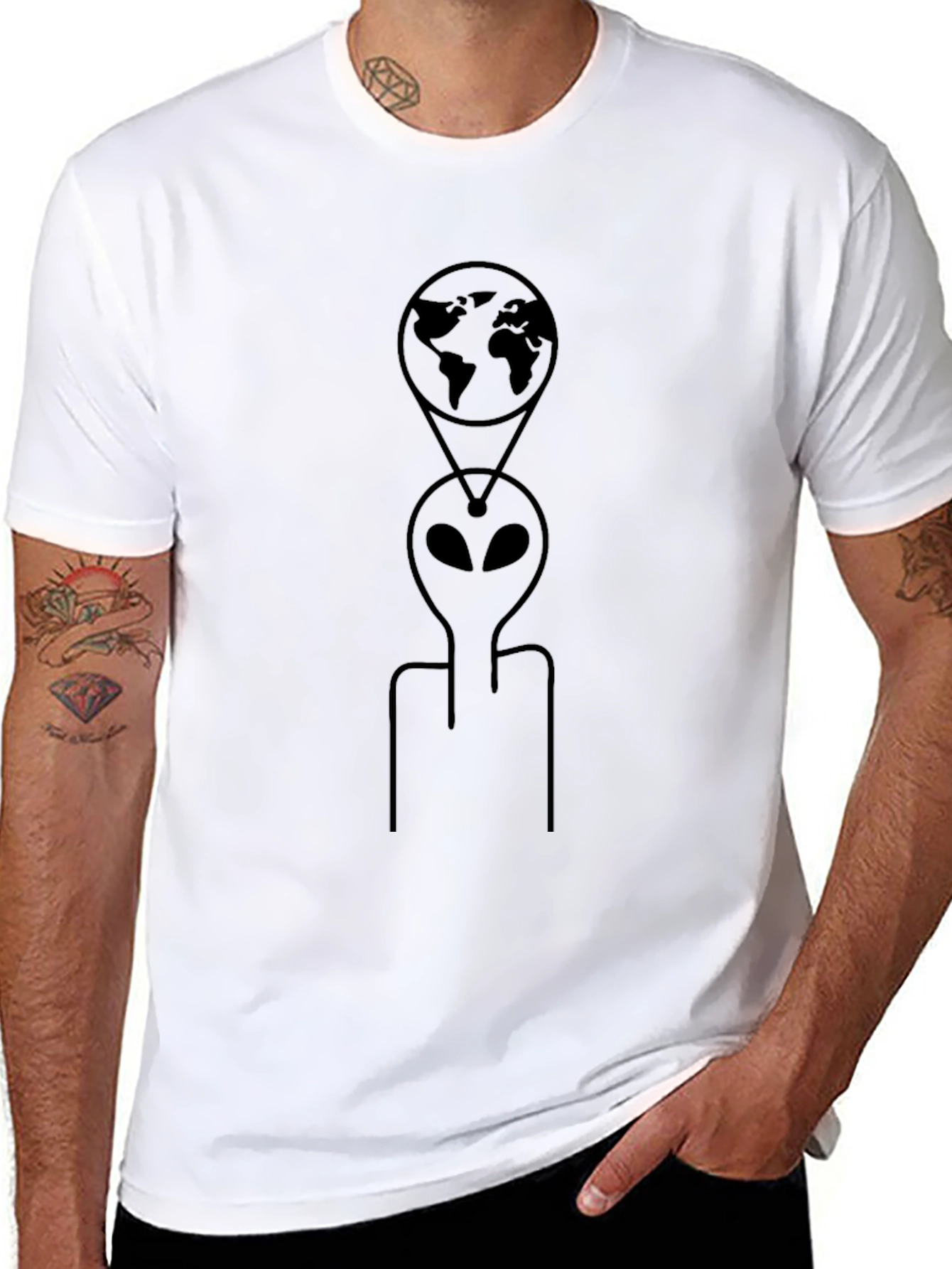 Alien Earth Graphic Tee - Black Cotton T-Shirt