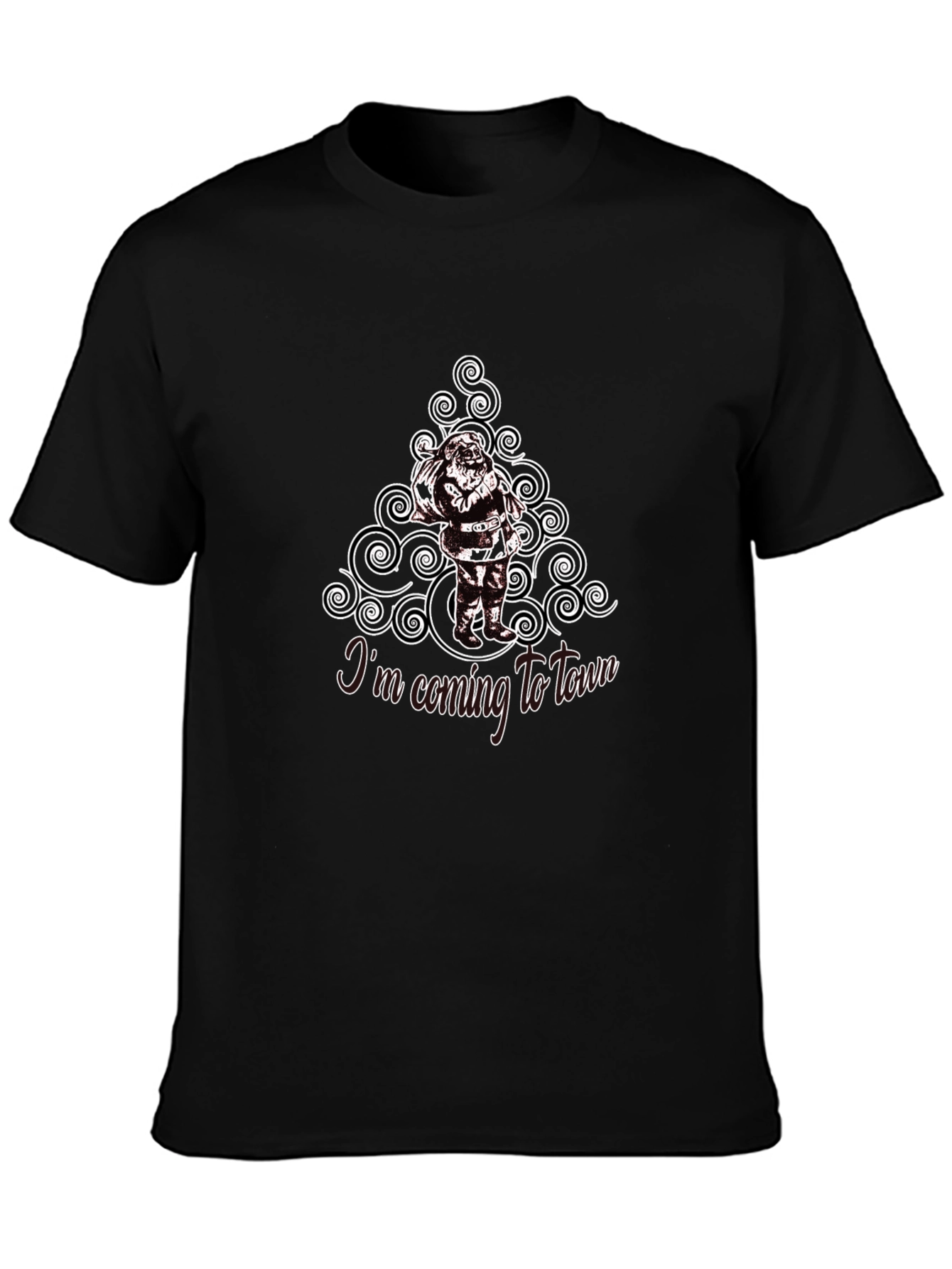 Santas Coming to Town Black Cotton T-Shirt