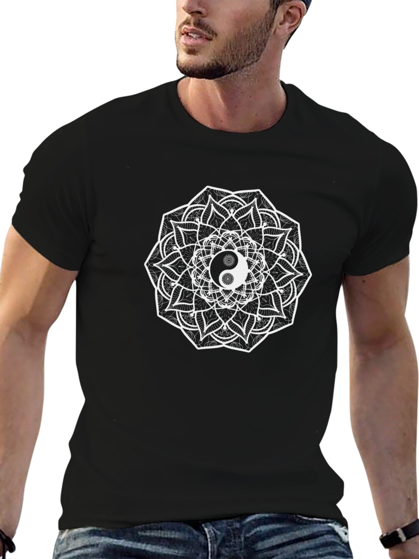 Yin Yang Mandala Graphic Tee - Unisex Black T-Shirt