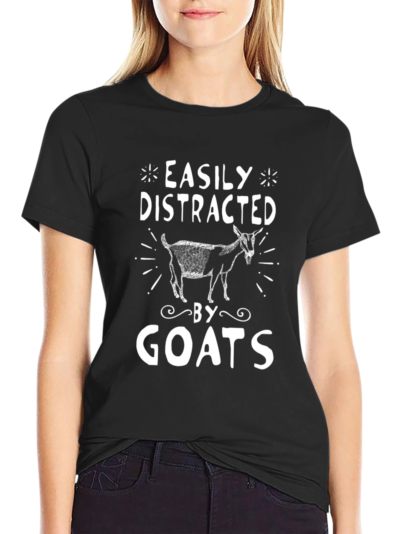 Easily Distracted By Goats Black T-Shirt