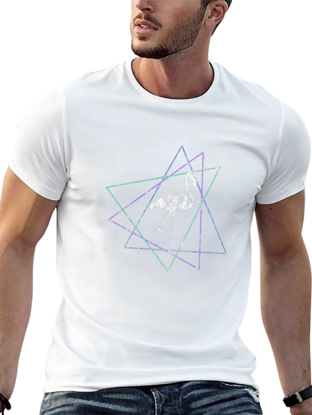 Geometric Flamingo Graphic Tee - Black Cotton Blend Shirt