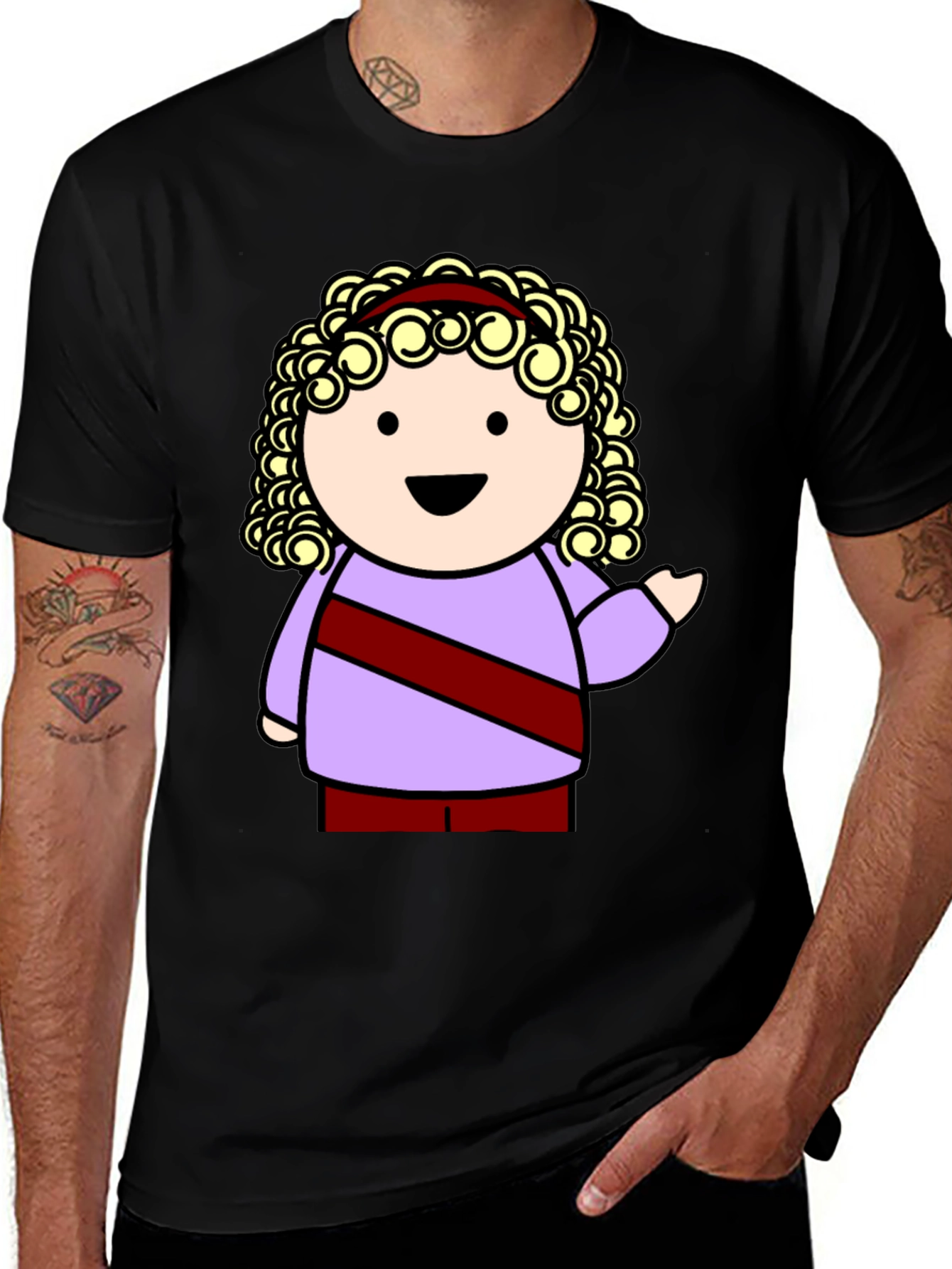 Cartoon Character Graphic Tee - Black T-Shirt