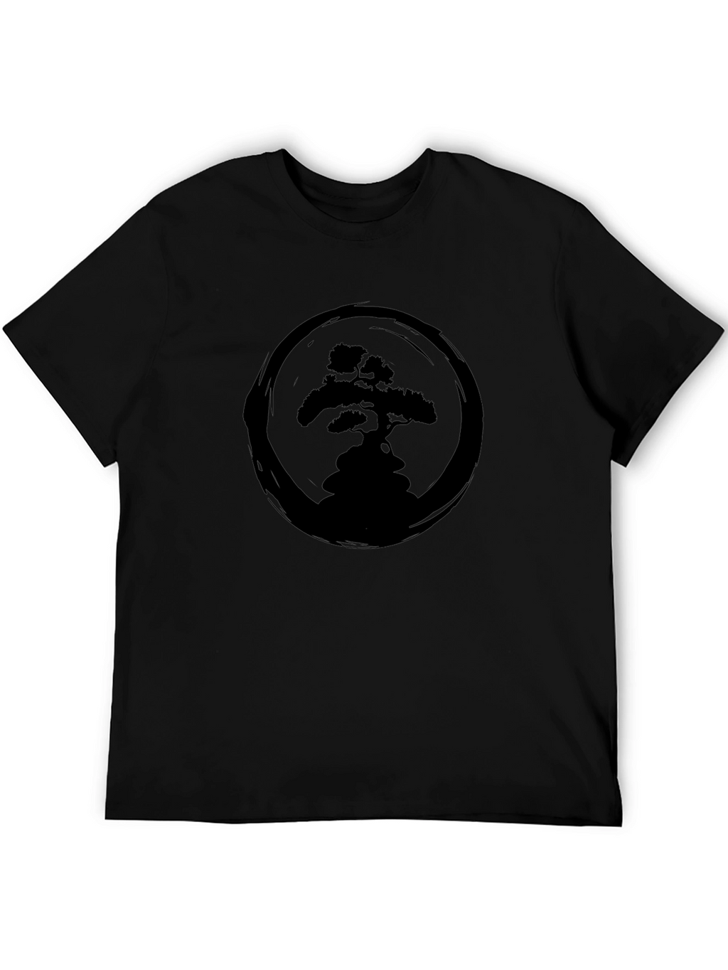 Bonsai Tree Zen Circle Black T-Shirt