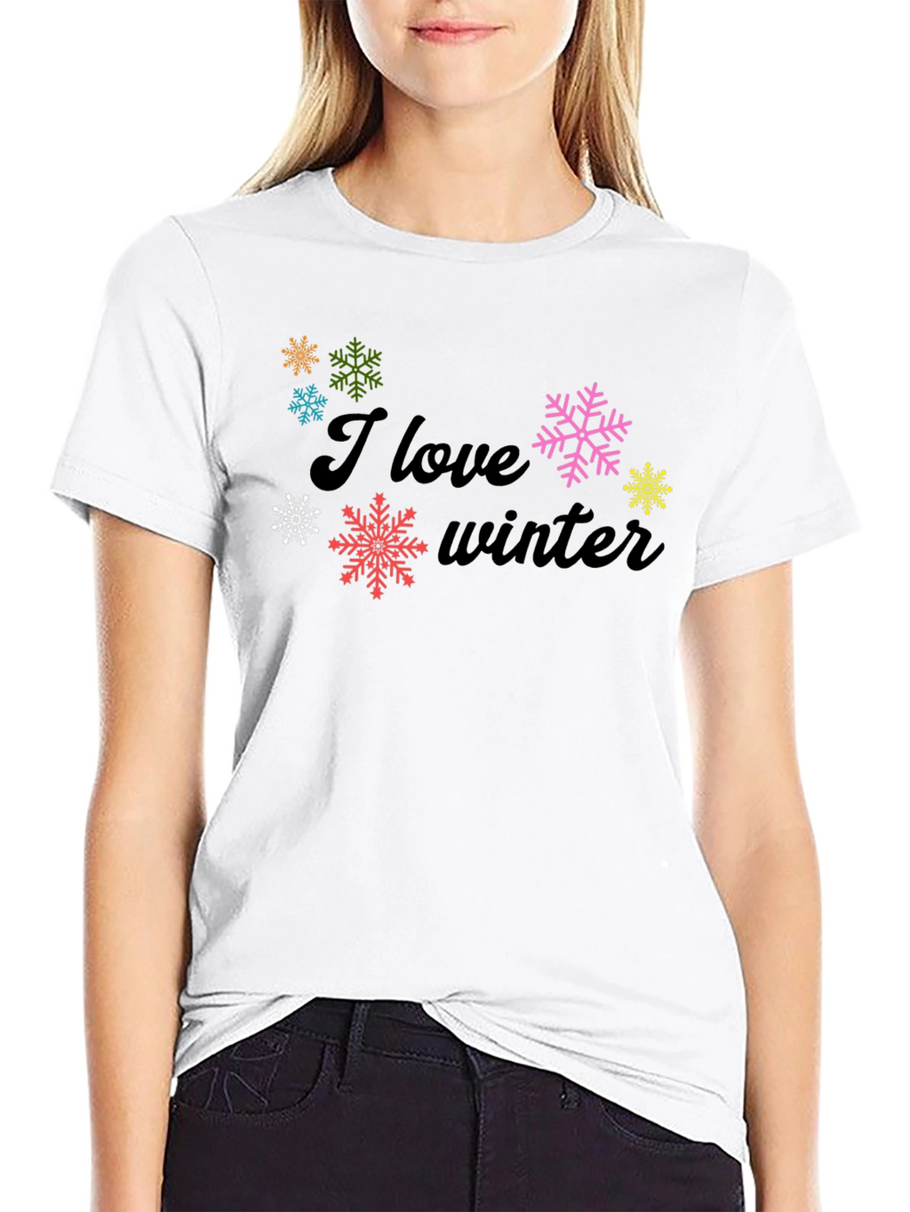 I Love Winter Black Graphic Tee Shirt