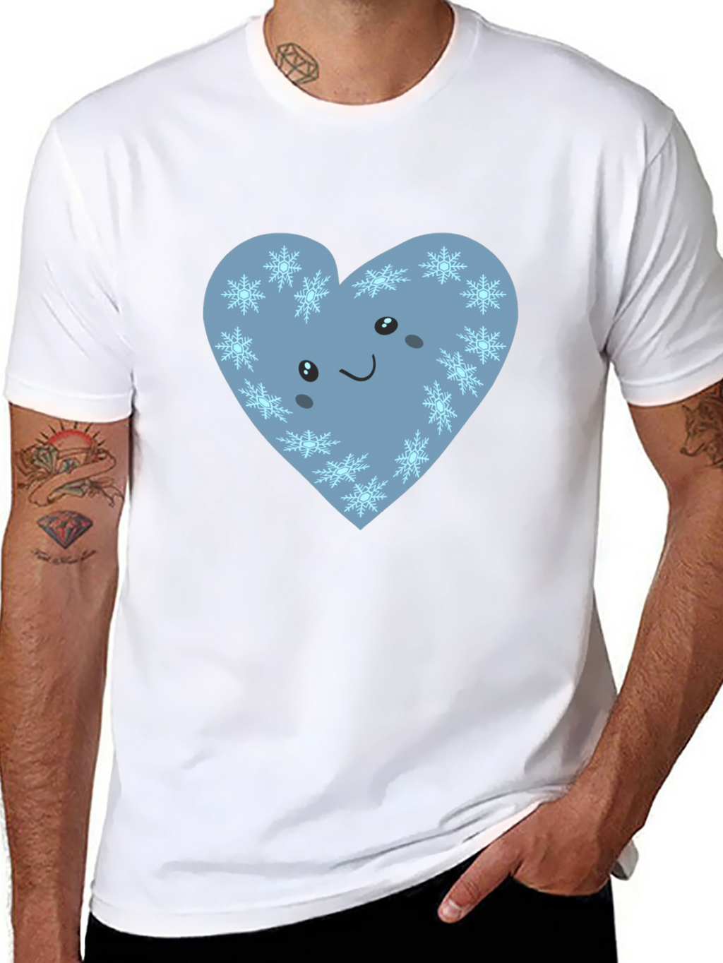 Cute Heart with Snowflakes Graphic Black T-Shirt
