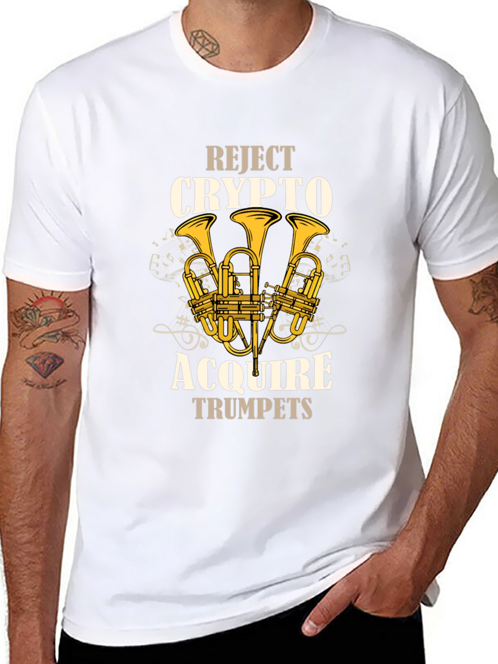 Reject Crypto Acquire Trumpets Graphic T-Shirt