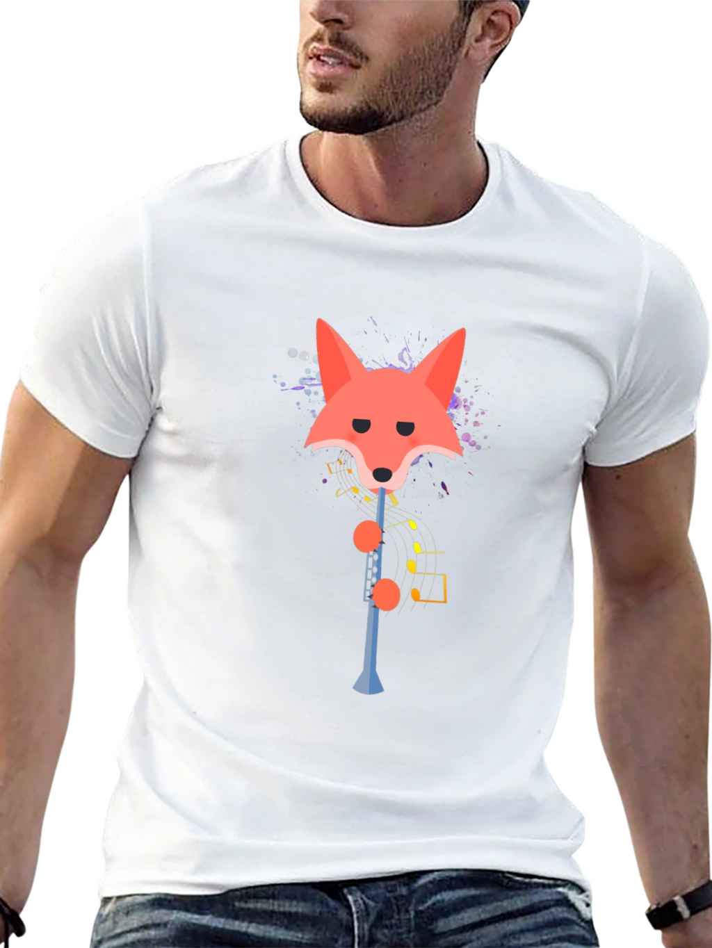 Fox Clarinet Player Graphic Tee - Quirky Music Shirt