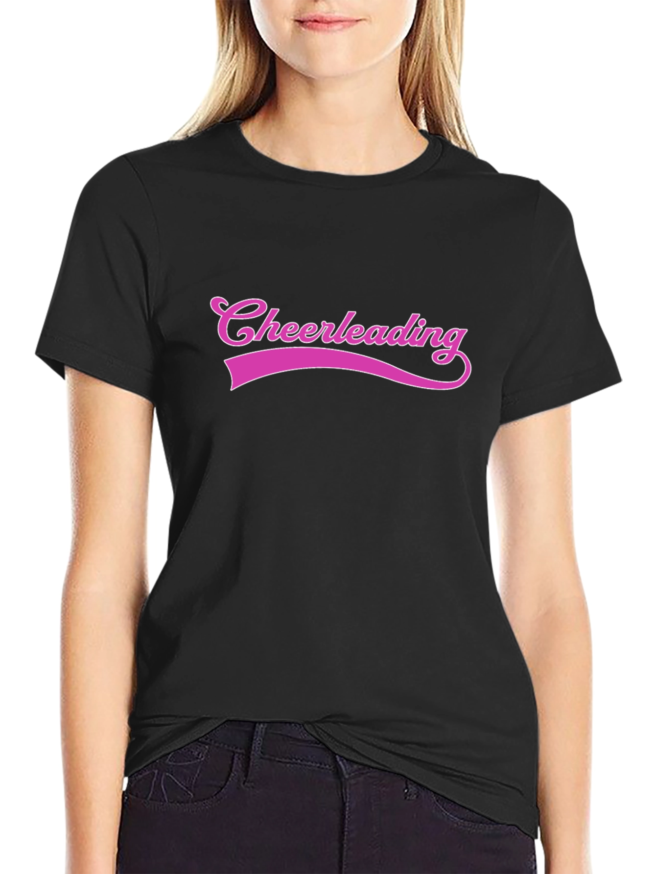 Cheerleading Graphic Tee - Black Cotton T-Shirt