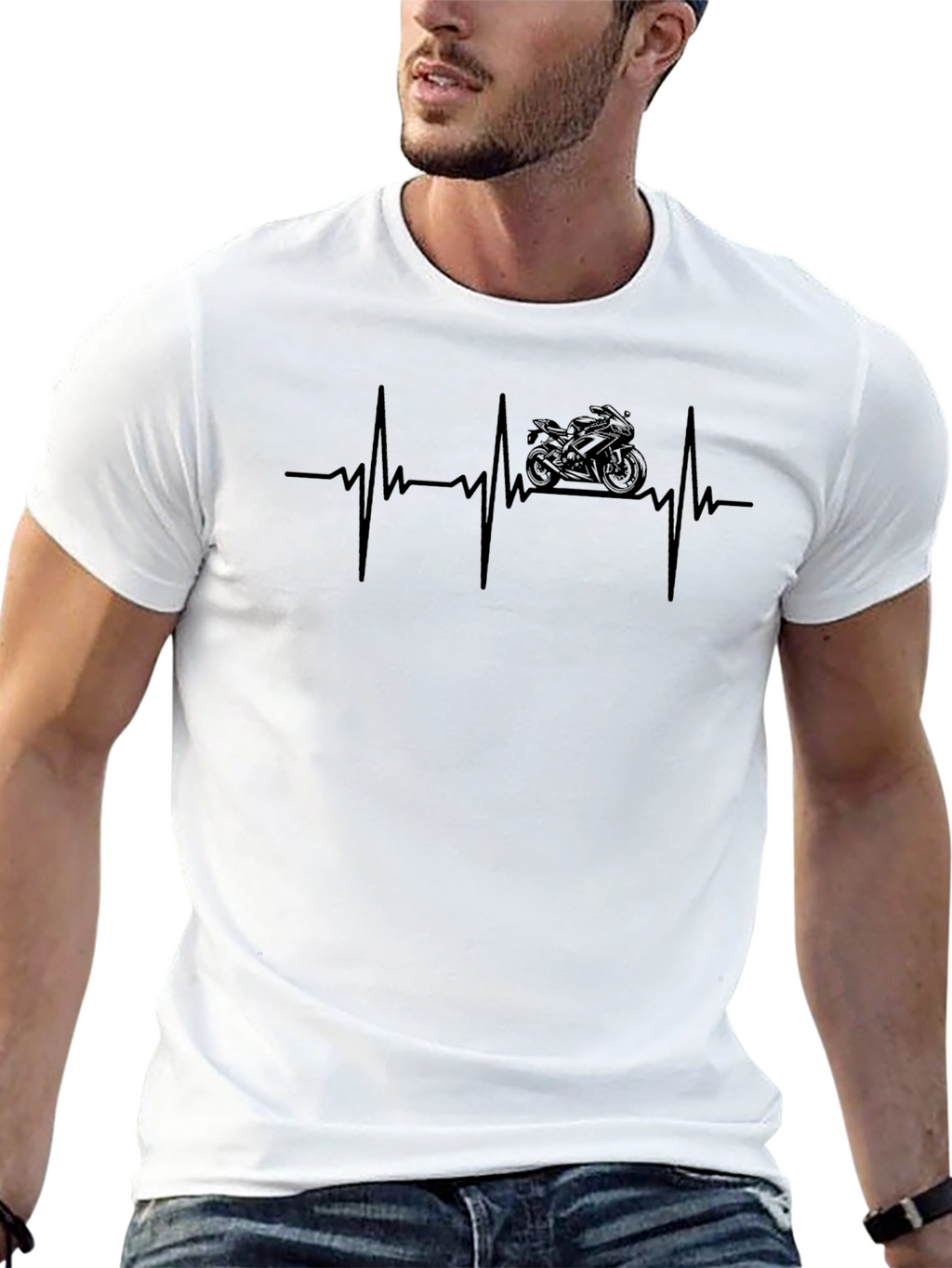 Motorcycle Heartbeat Graphic Tee - Black