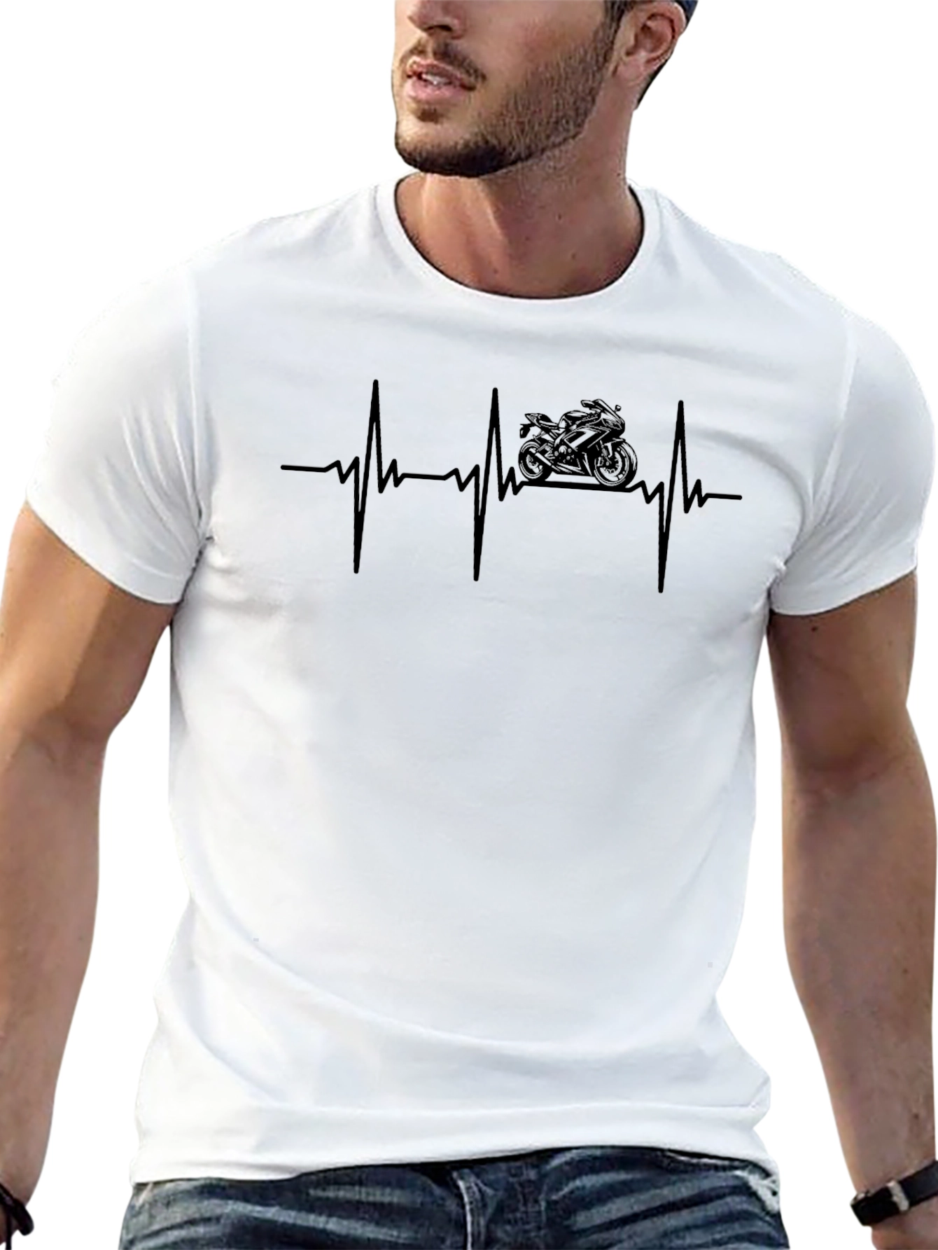 Motorcycle Heartbeat Graphic Tee - Black