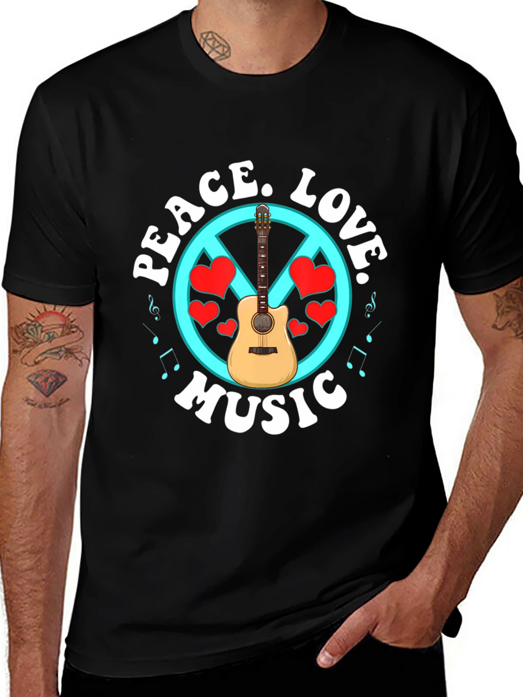 Peace Love Music T-Shirt - Guitar Graphic Tee