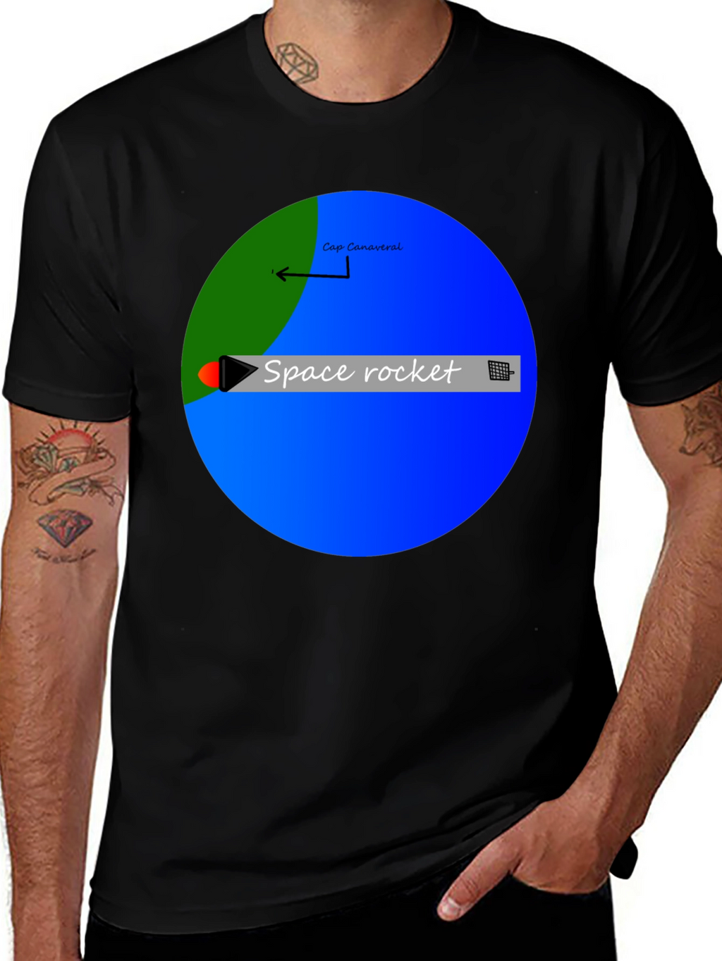 Space Rocket Graphic Black T-Shirt