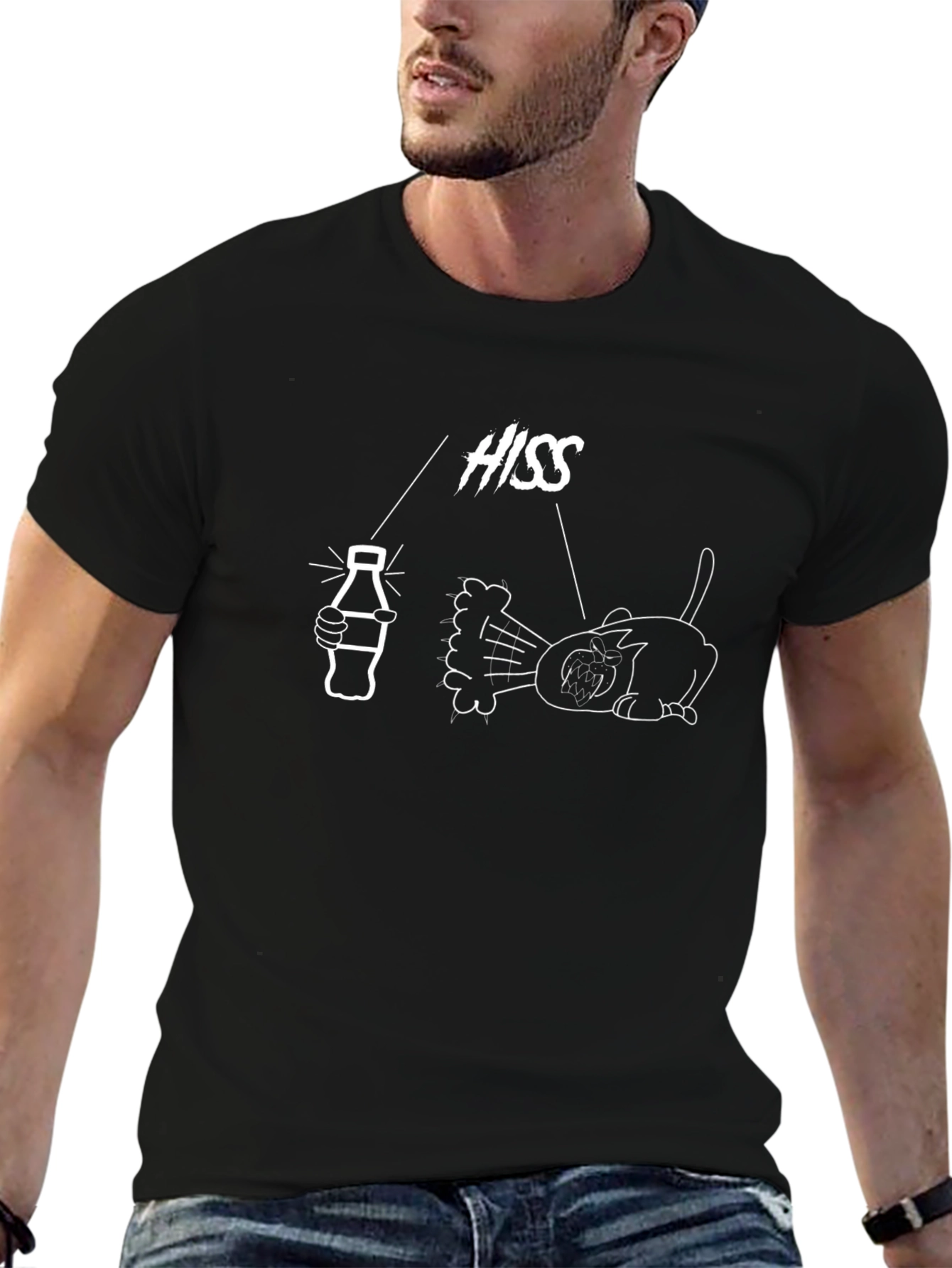 Hissing Cat Graphic T-Shirt - Funny Cartoon Design