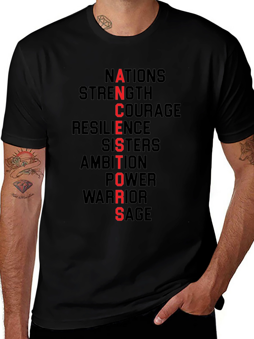 ANCESTORS Black Graphic Tee - Strength Courage Resilience