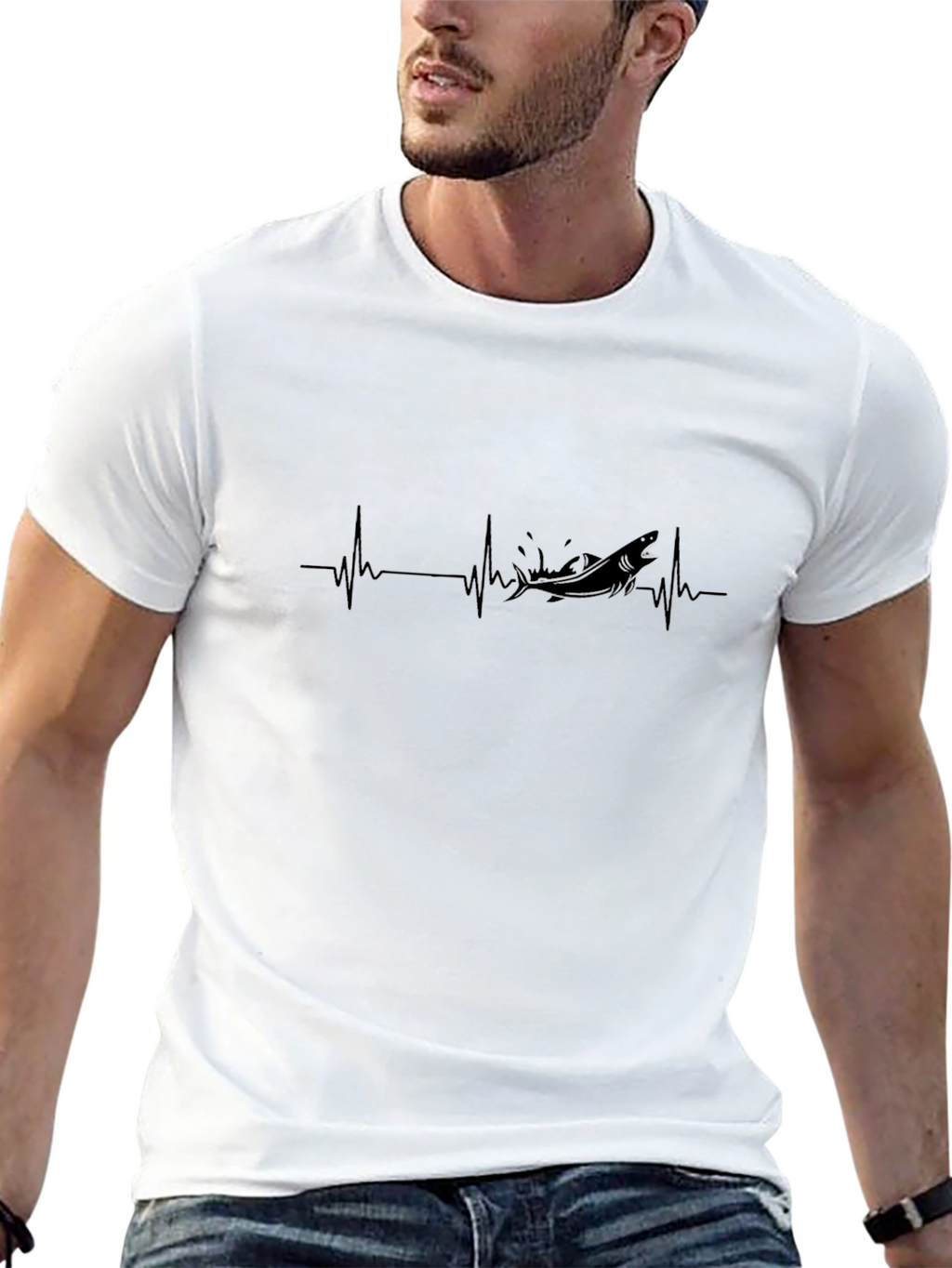 Shark Heartbeat Graphic Tee - Black Cotton T-Shirt