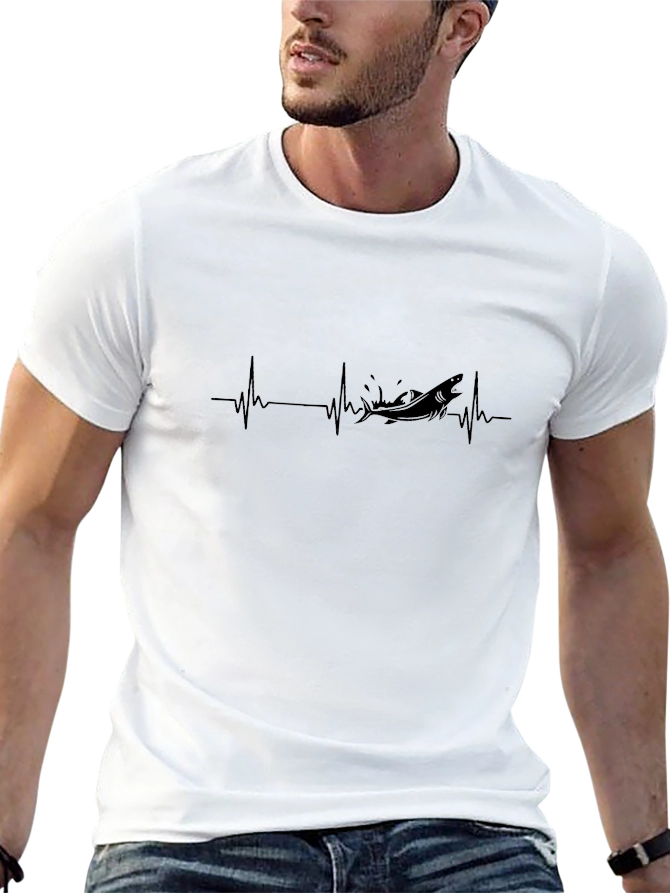 Shark Heartbeat Graphic Tee - Black Cotton T-Shirt