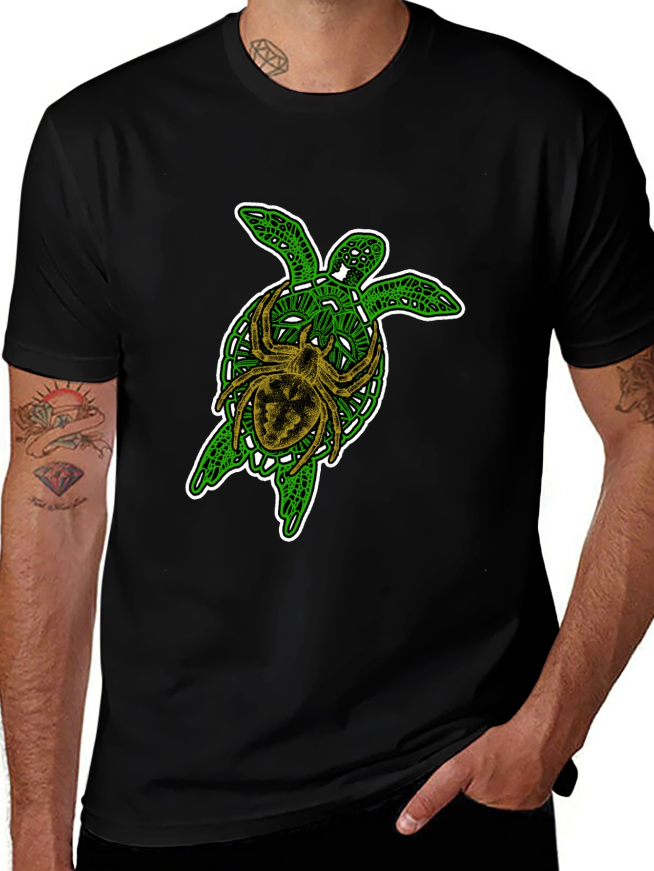 Turtle and Spider Graphic Black T-Shirt
