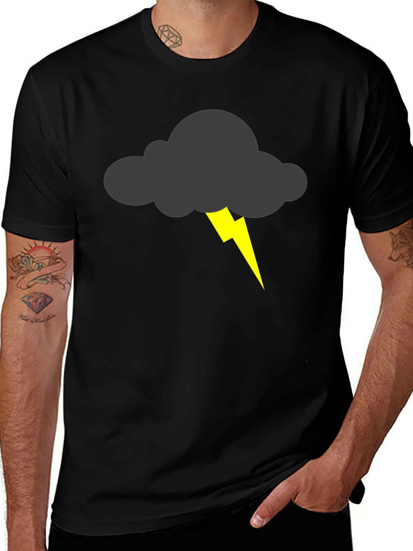 Storm Cloud Lightning Bolt Graphic Tee - Black