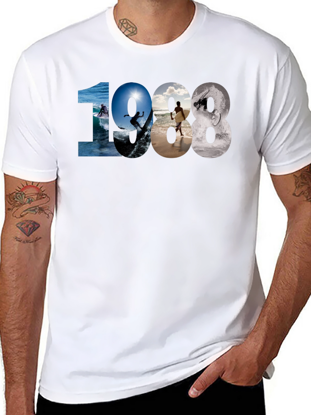 1988 Surfing Graphic Tee - Black Casual T-Shirt