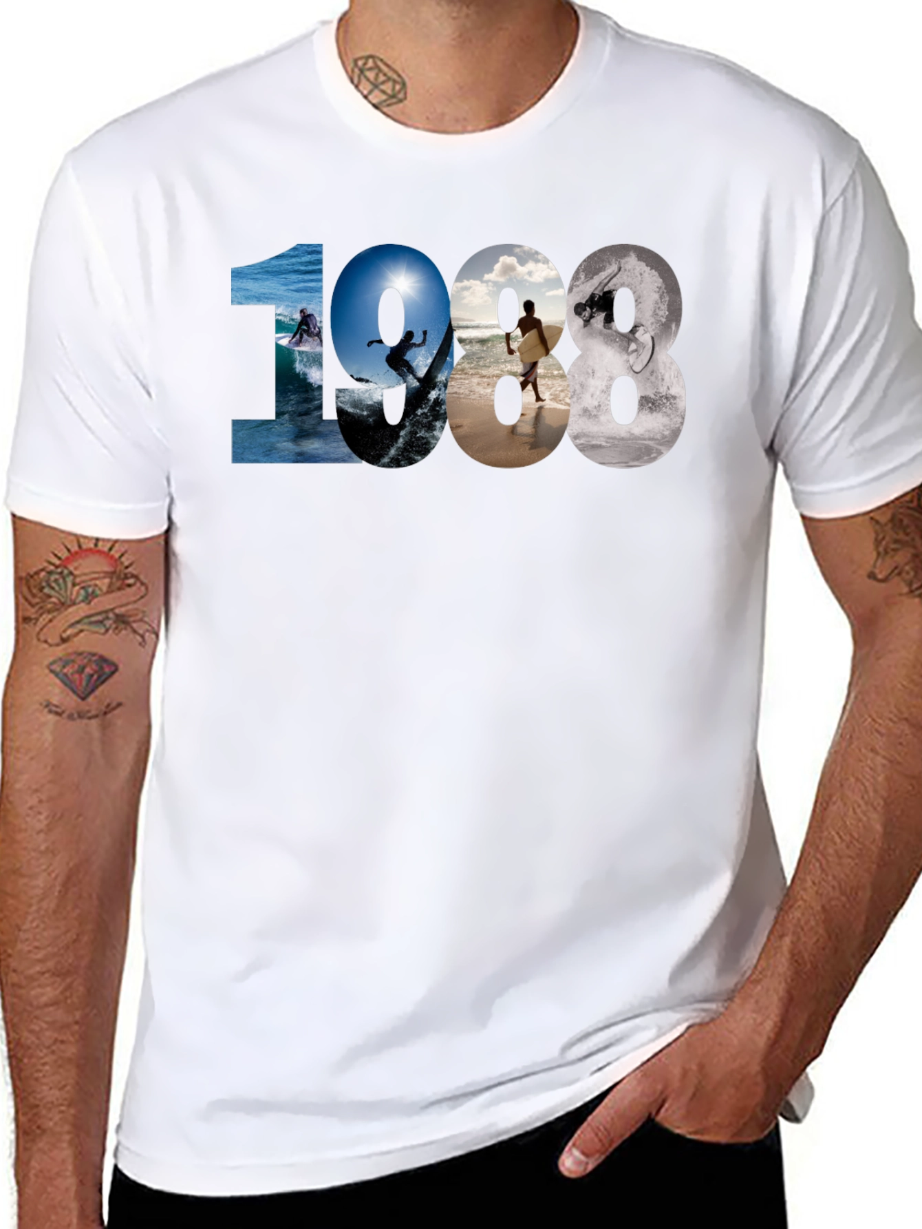 1988 Surfing Graphic Tee - Black Casual T-Shirt