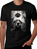 Dog UFO Graphic Tee - Black Cotton T-Shirt