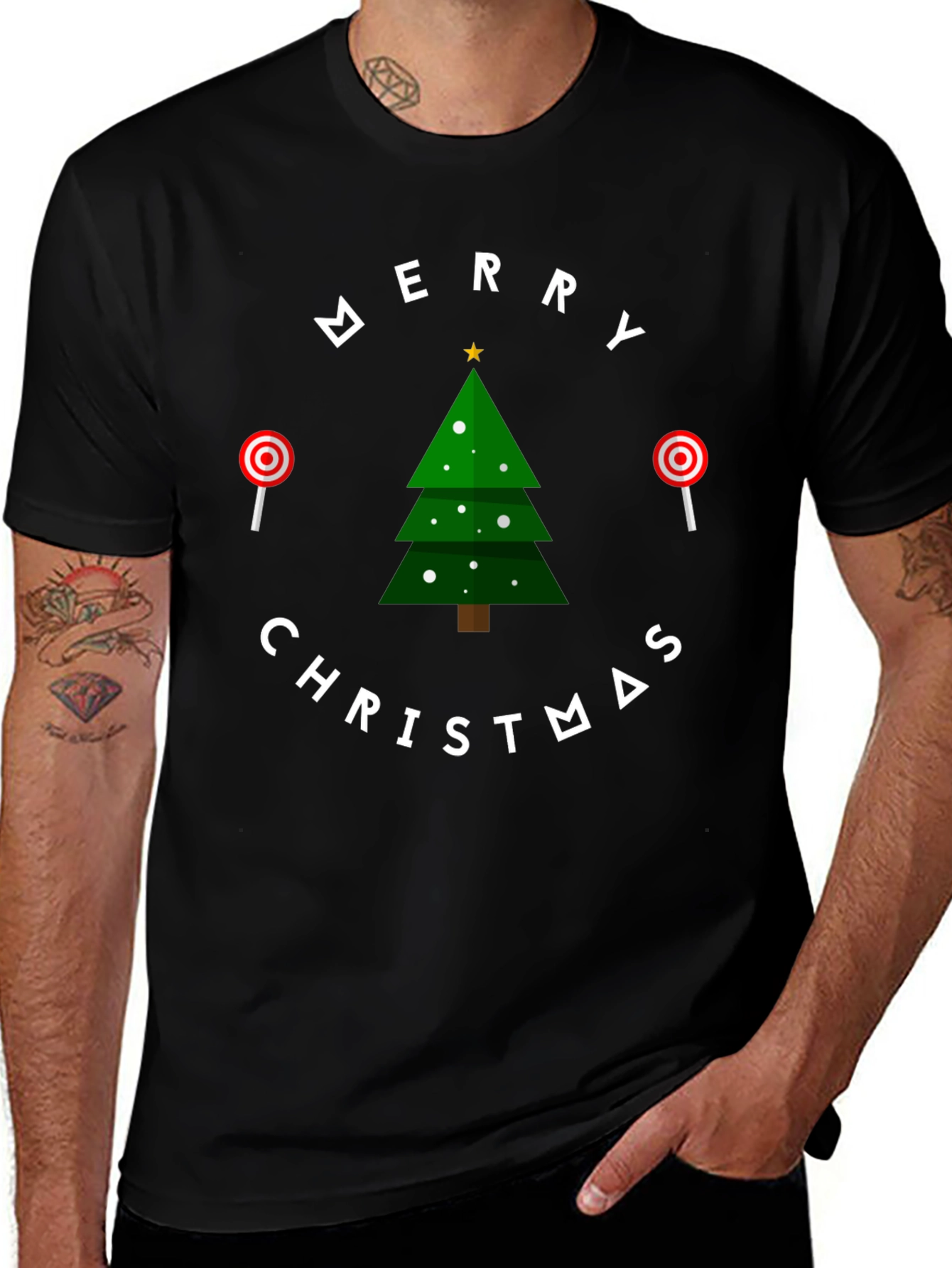 Merry Christmas Tree Graphic Tee - Holiday Festive Shirt