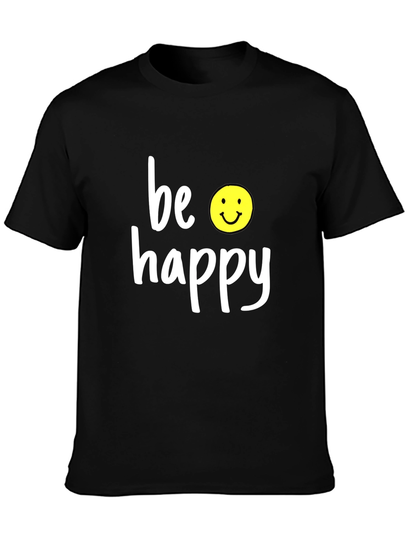 Be Happy Graphic Tee - Black Casual T-Shirt
