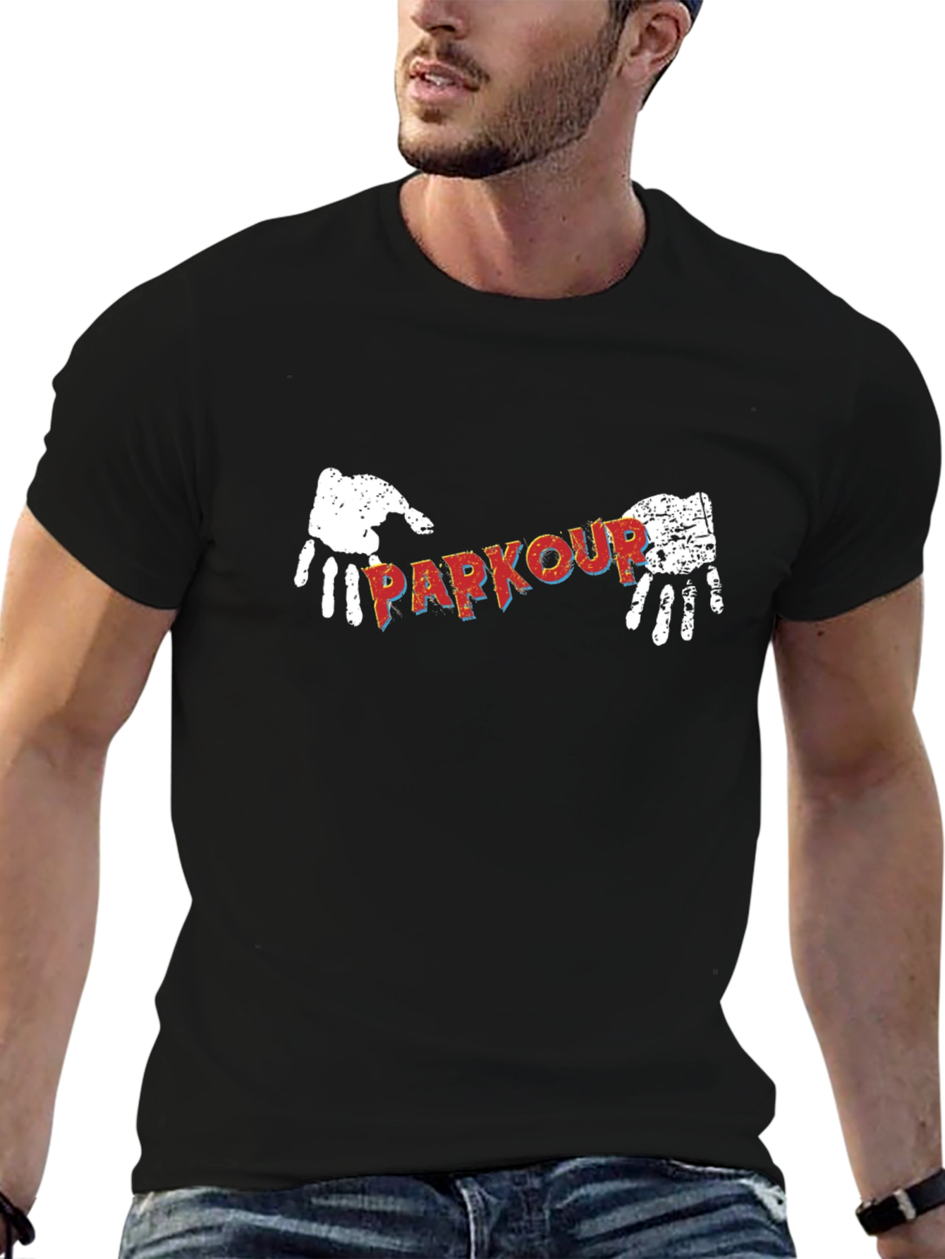 Parkour Graphic Print Black T-Shirt