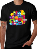 Funky Cartoon Character Graphic Black T-Shirt