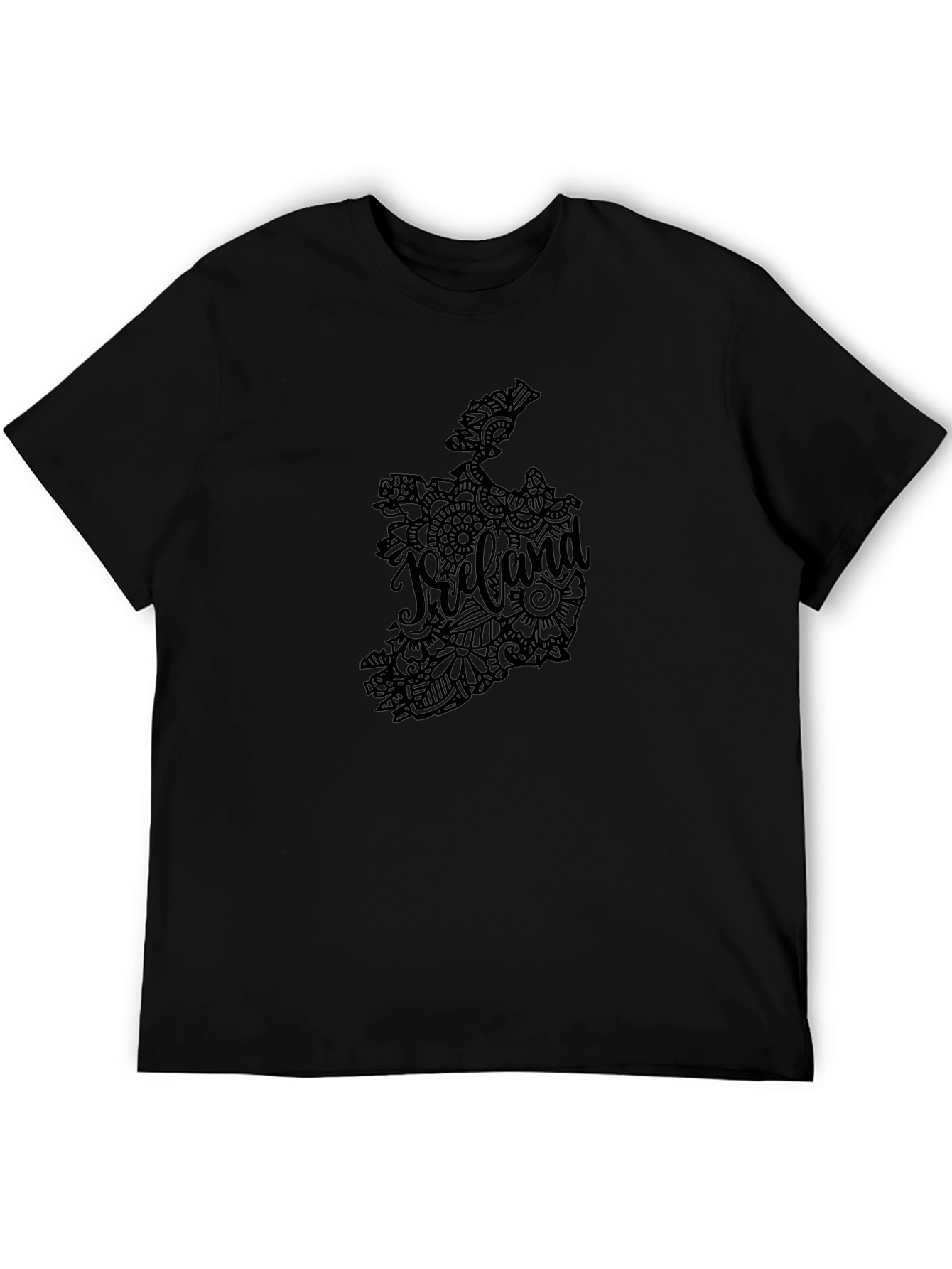 Ireland Map Floral Design Black T-Shirt