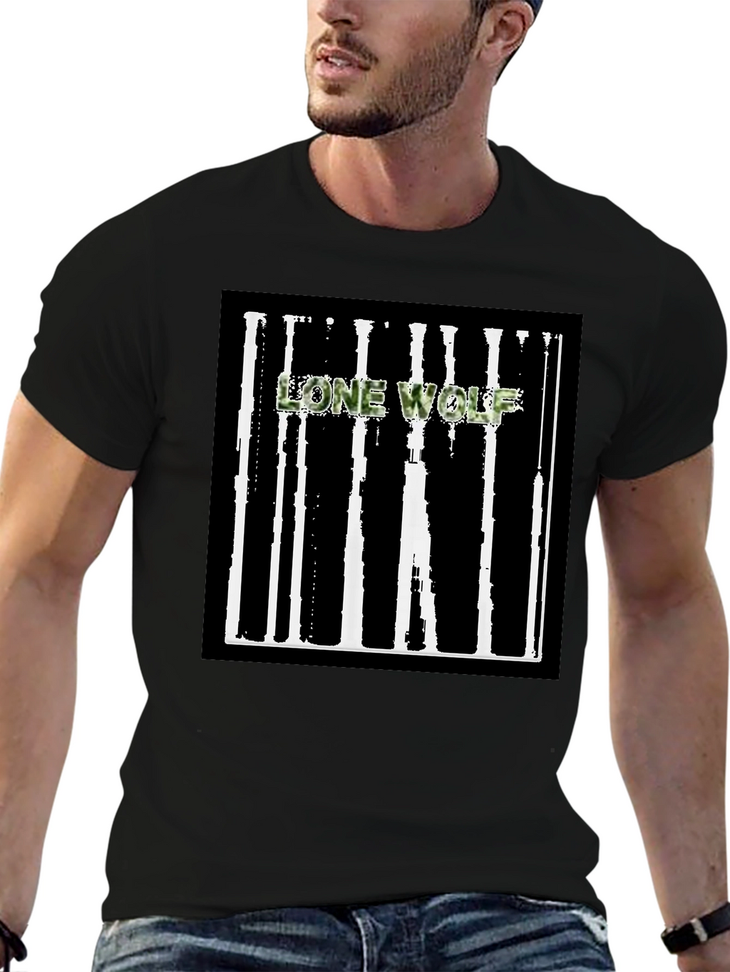 Lone Wolf Graphic Tee - Black Cotton Blend T-Shirt