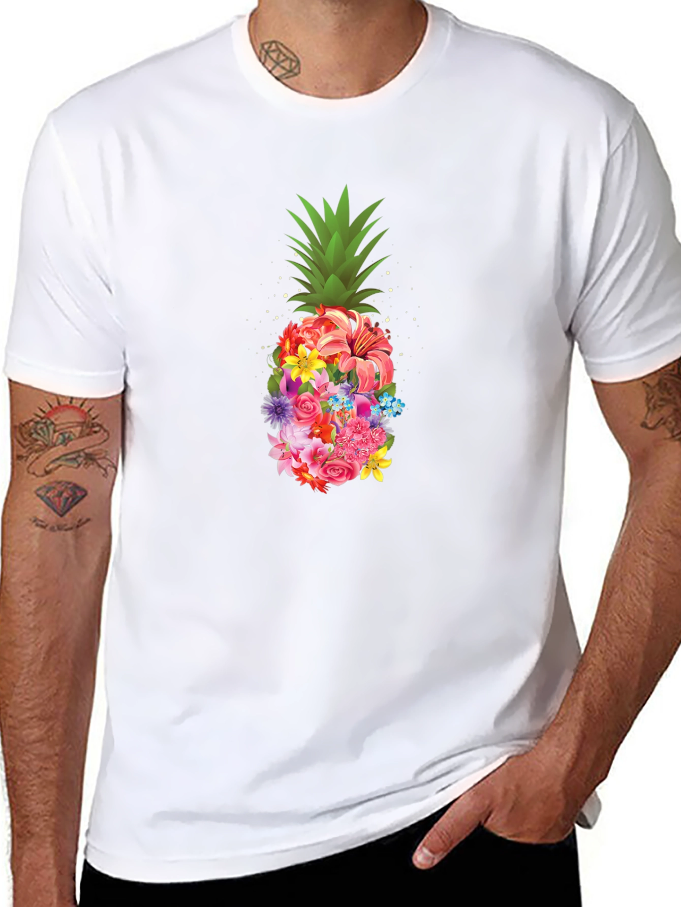 Floral Pineapple Graphic Tee - Black T-Shirt