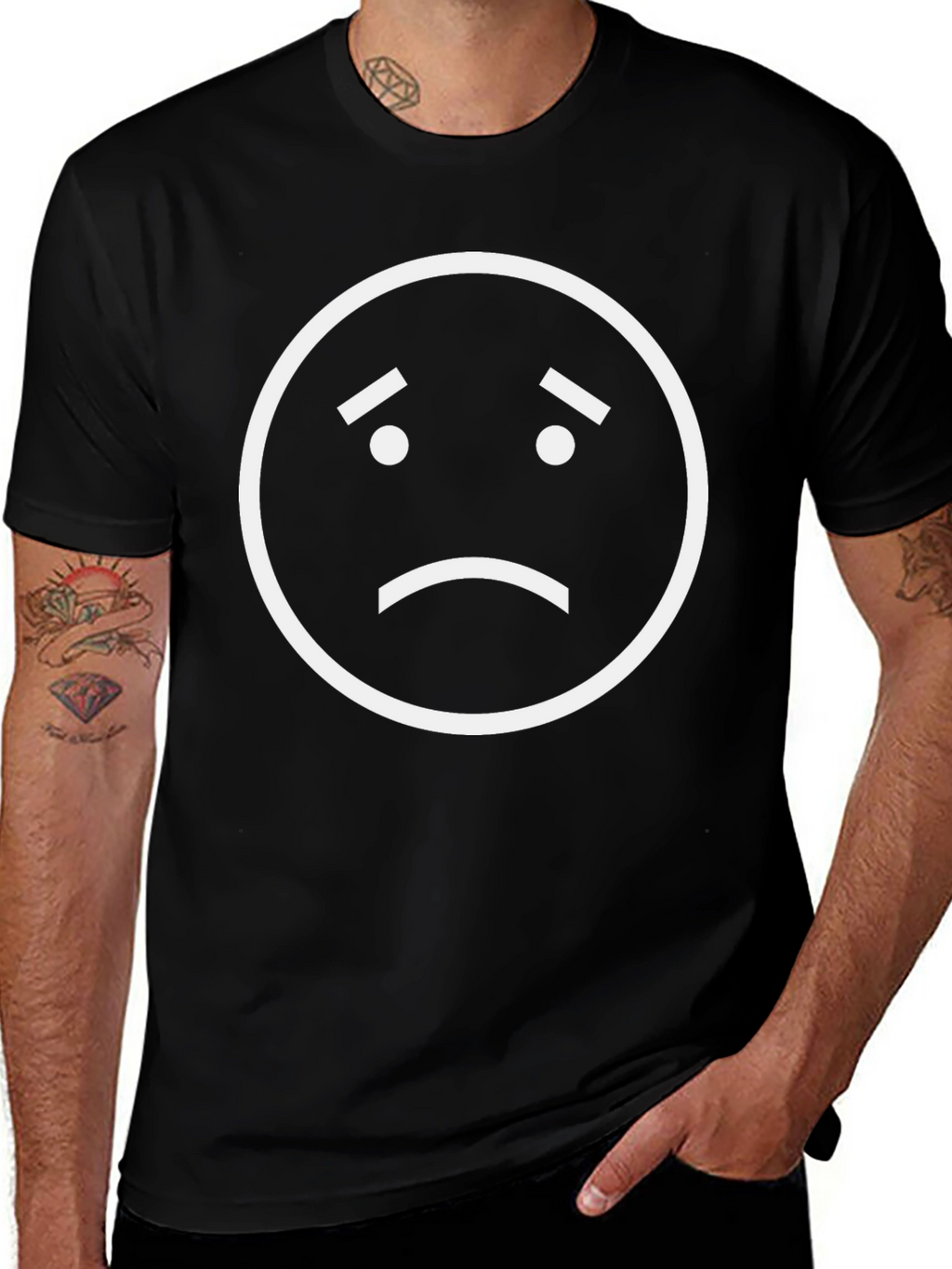 Sad Face Emoji Graphic T-Shirt - Black Cotton Tee