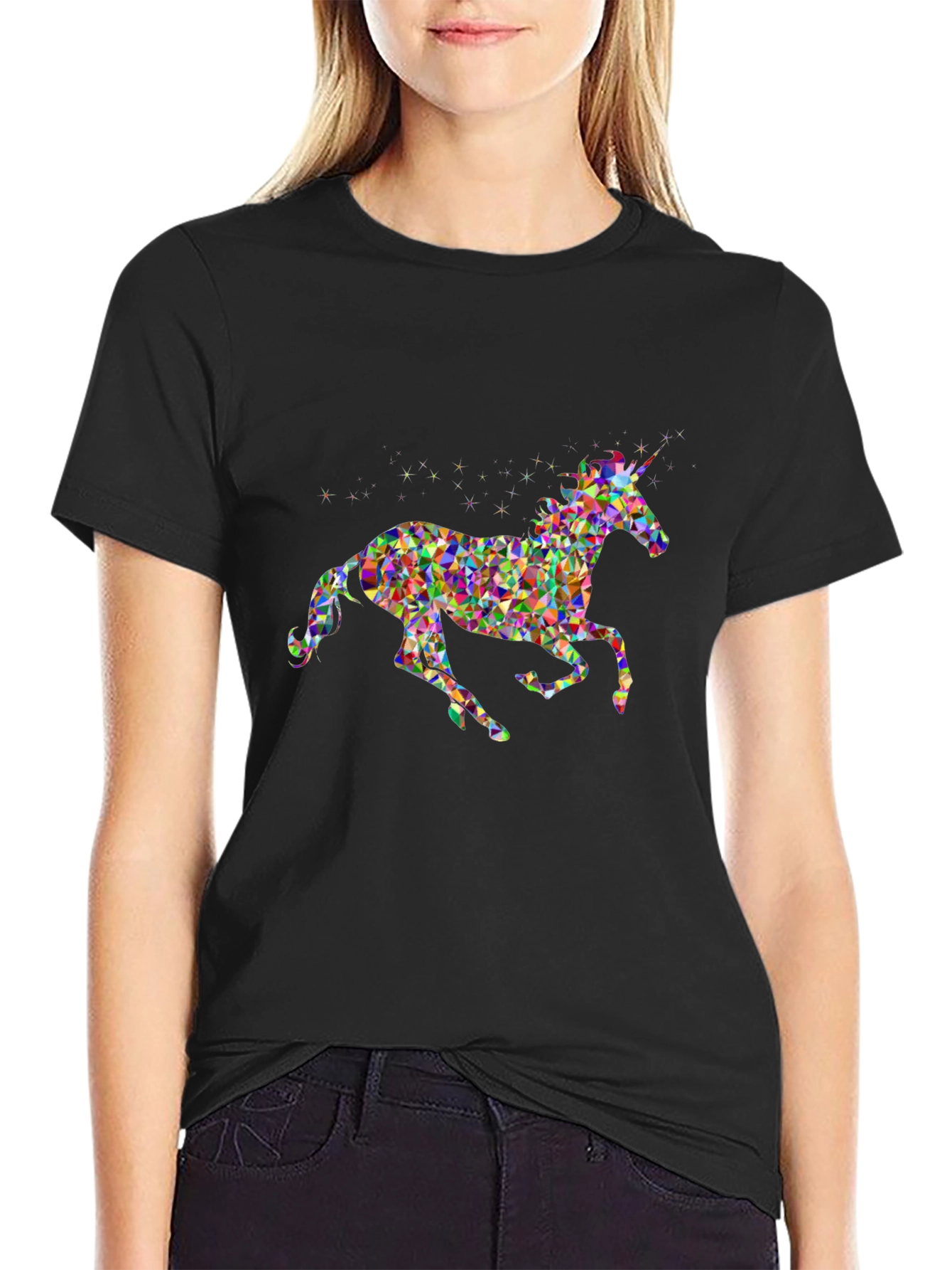 Geometric Unicorn Graphic Tee - Black
