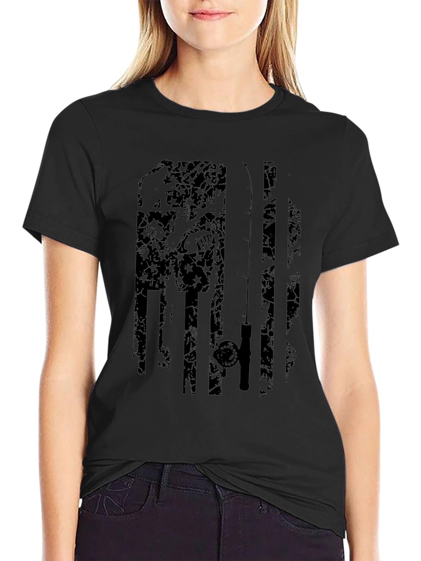 Fishing Flag Graphic Tee - Black