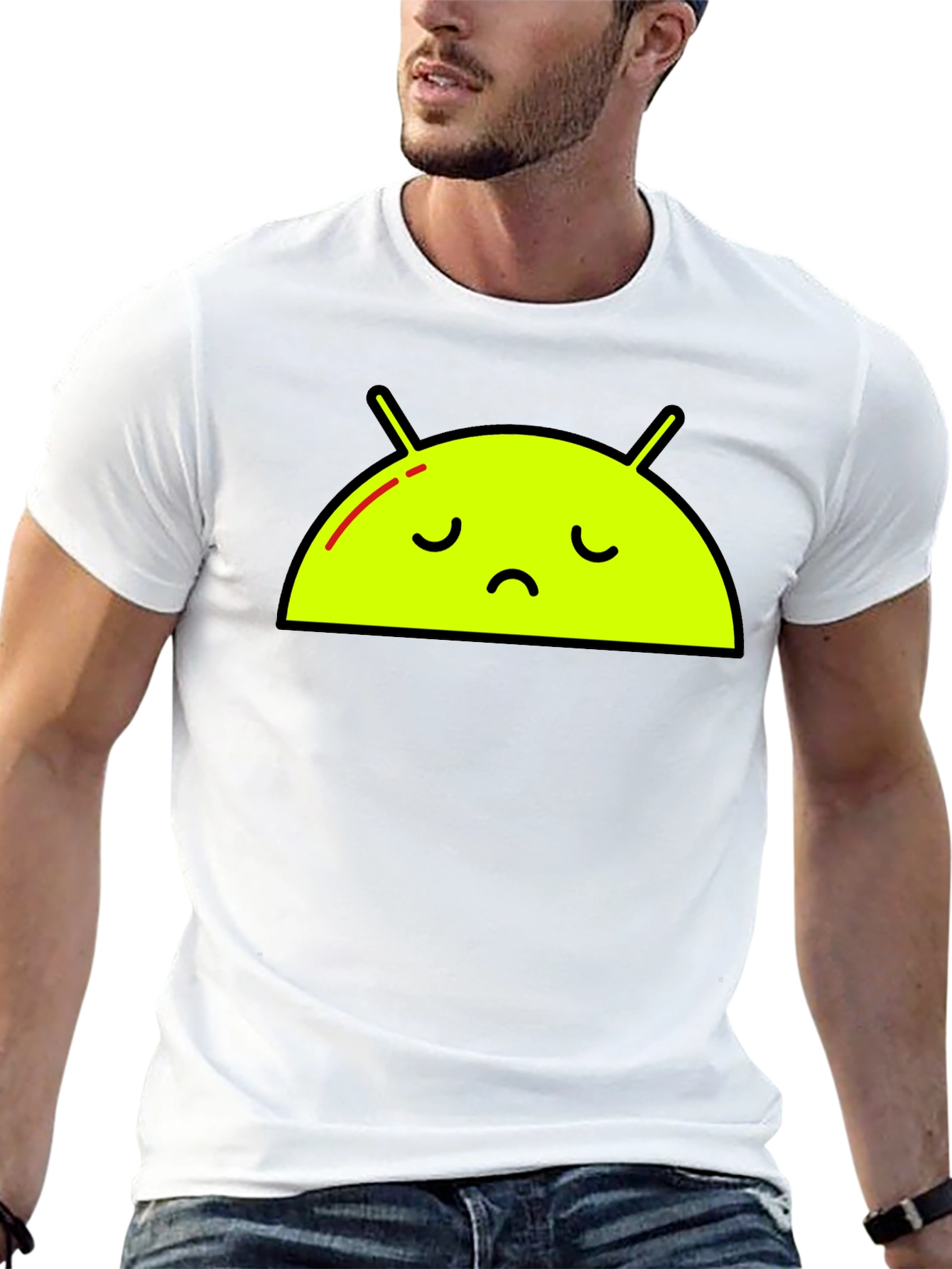 Sad Android Graphic Tee - Black Cotton T-Shirt