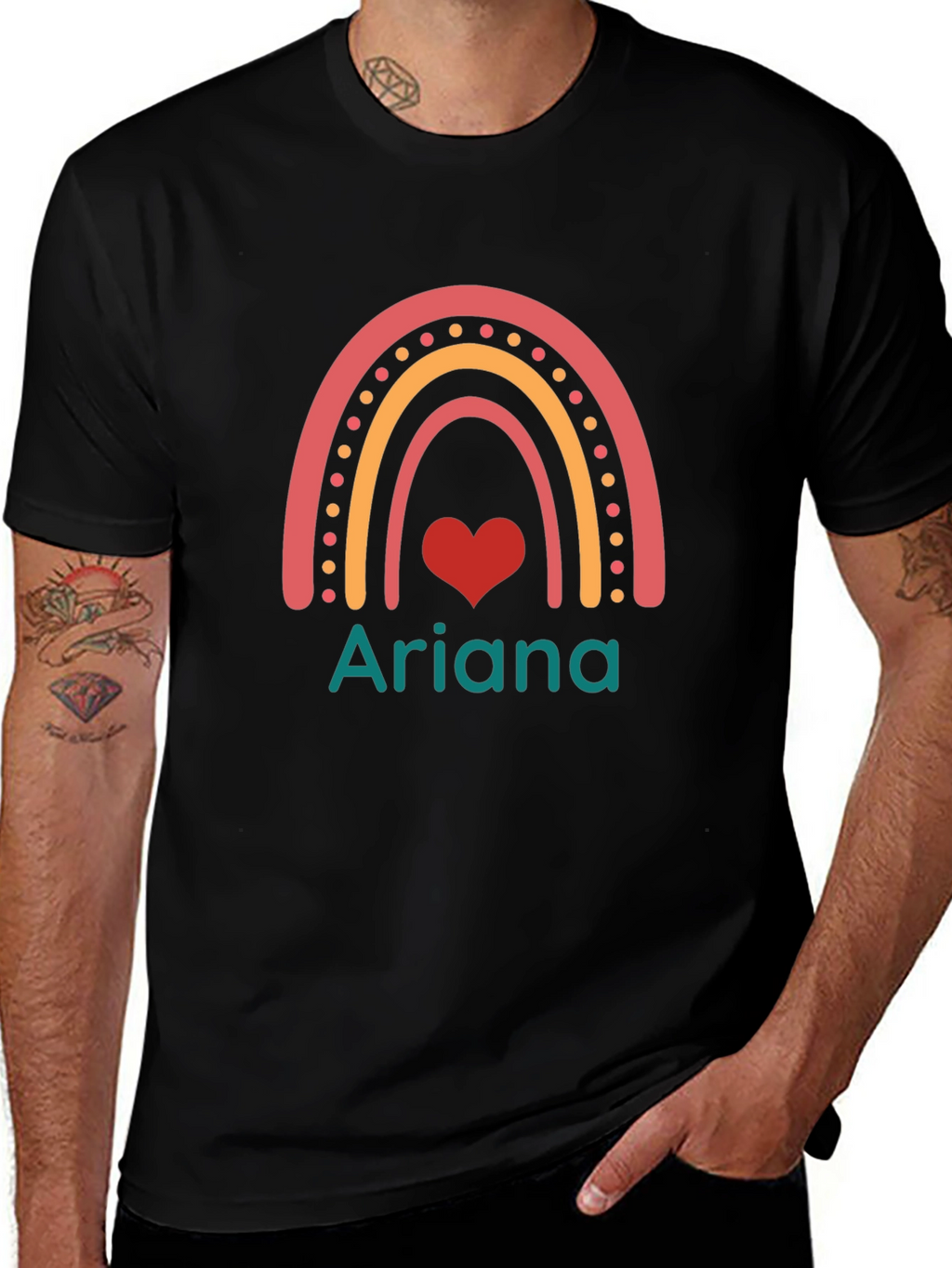Rainbow Heart Ariana Custom T-Shirt - Black