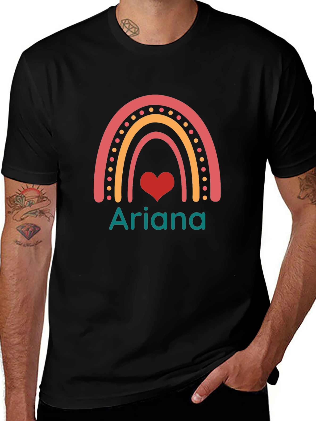 Rainbow Heart Ariana Custom T-Shirt - Black