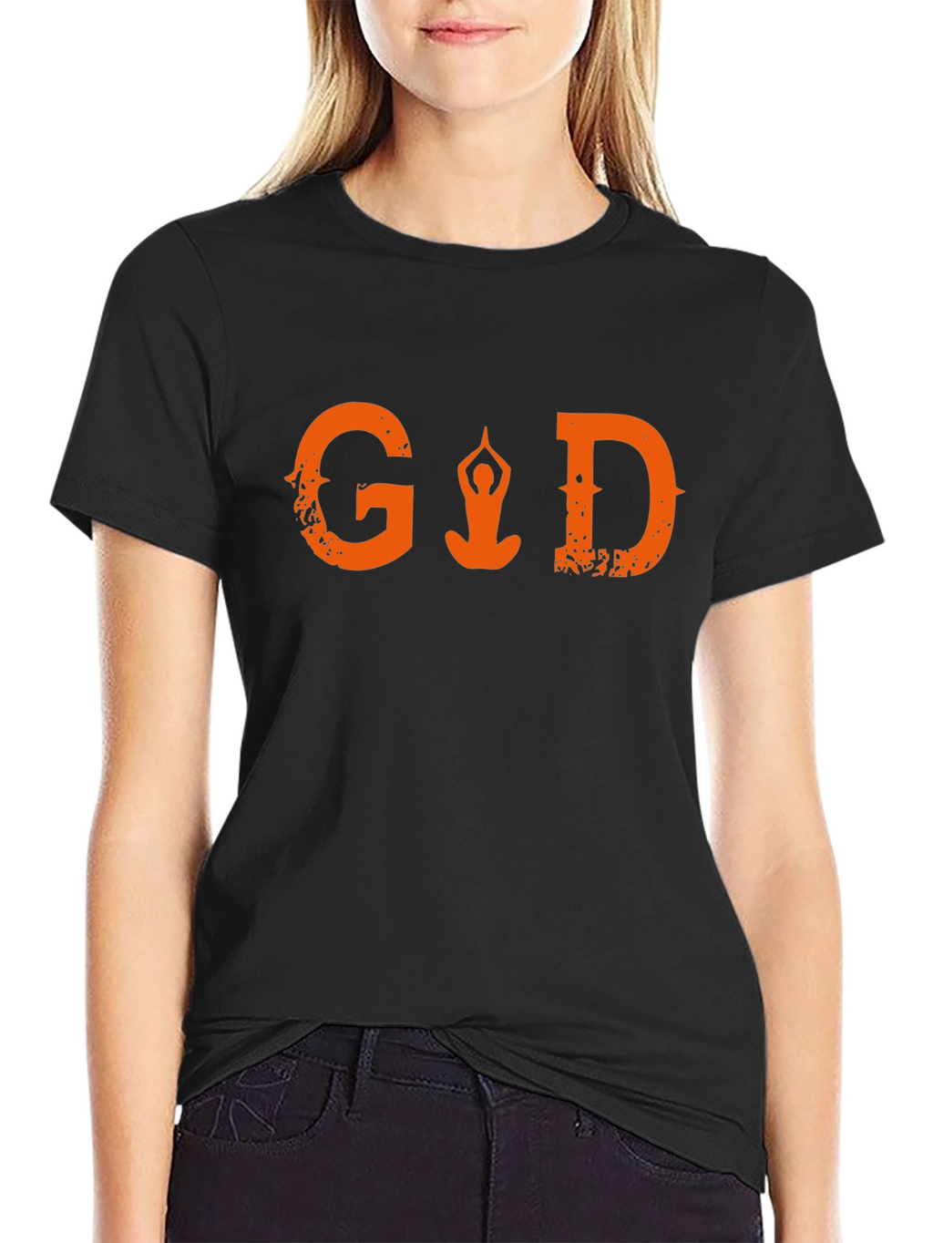 Yoga Meditation Graphic Print T-Shirt - Black