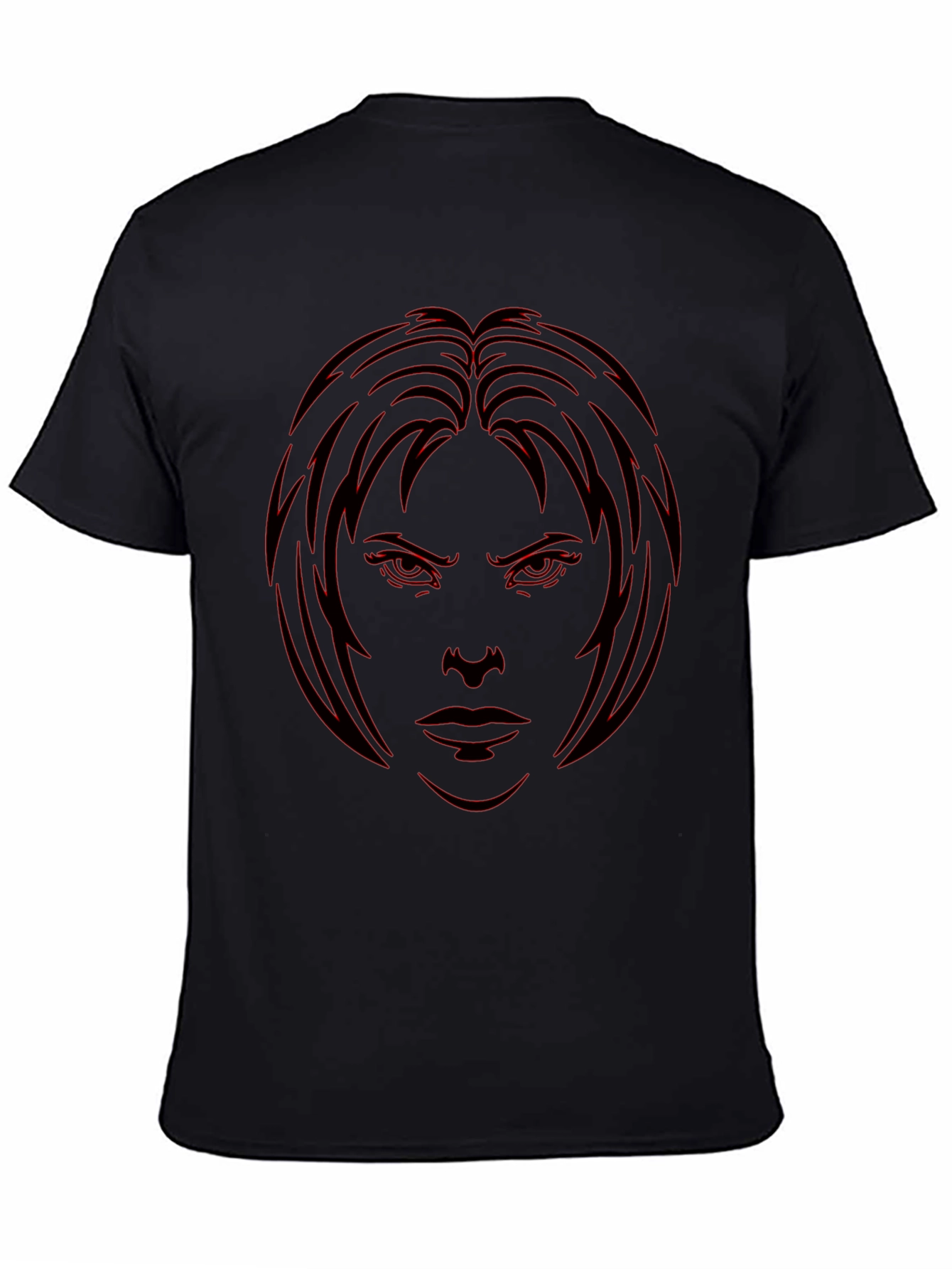 Edgy Graphic Tee - Red Face Design on Black