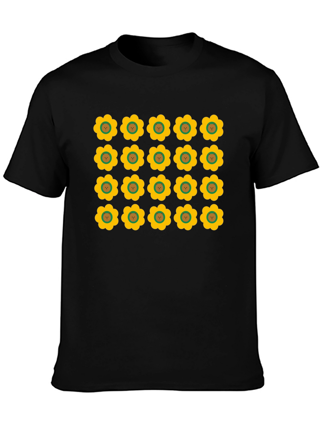 Retro Floral Print Black T-Shirt