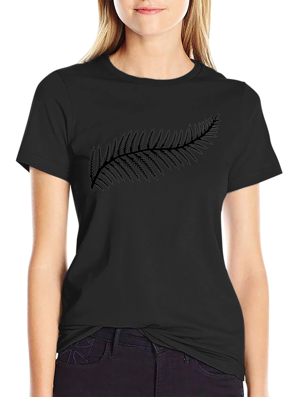 Fern Design Black Tee - Nature Inspired Casual Wear