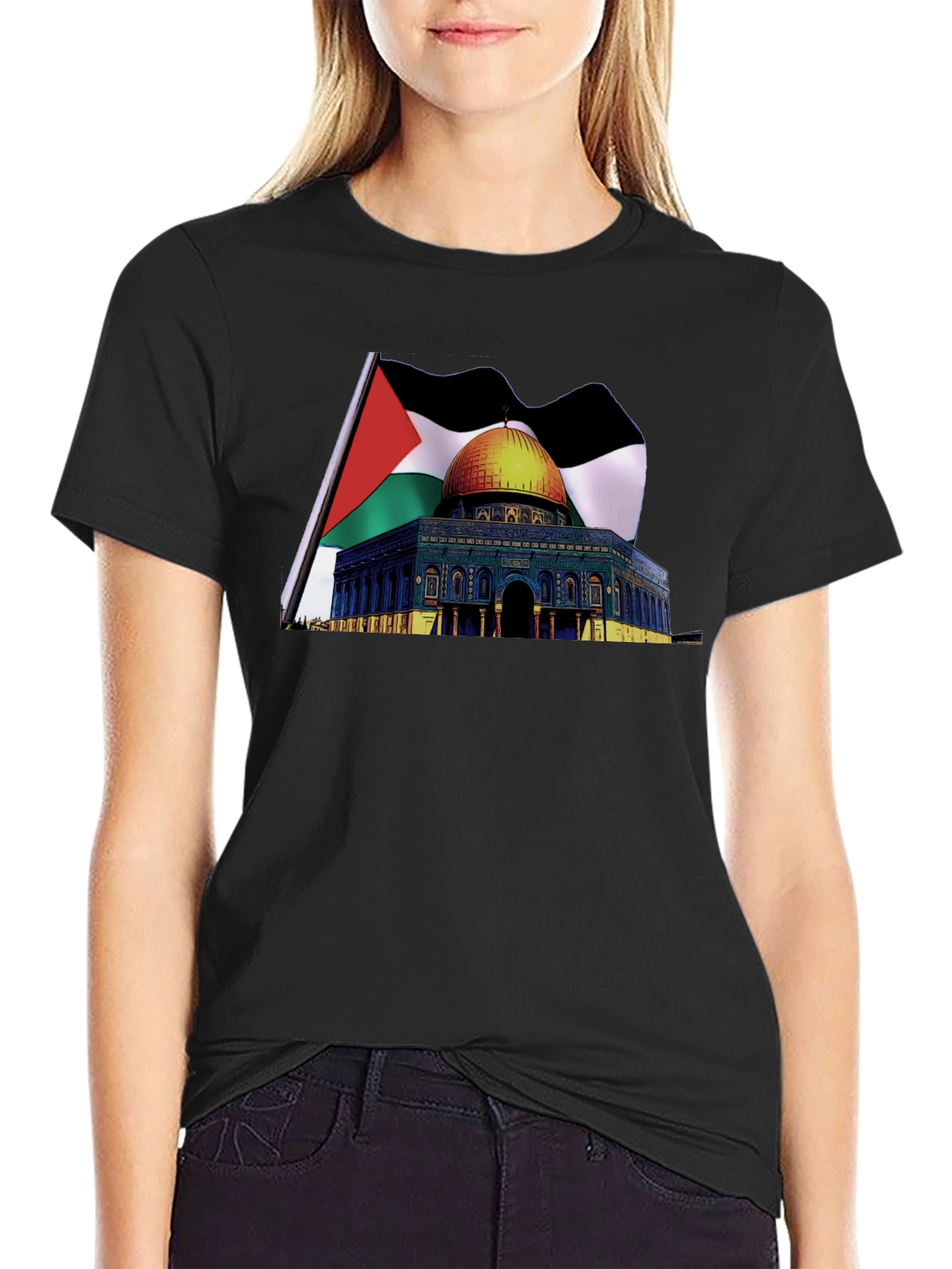 Palestine Flag & Dome of the Rock Graphic T-Shirt