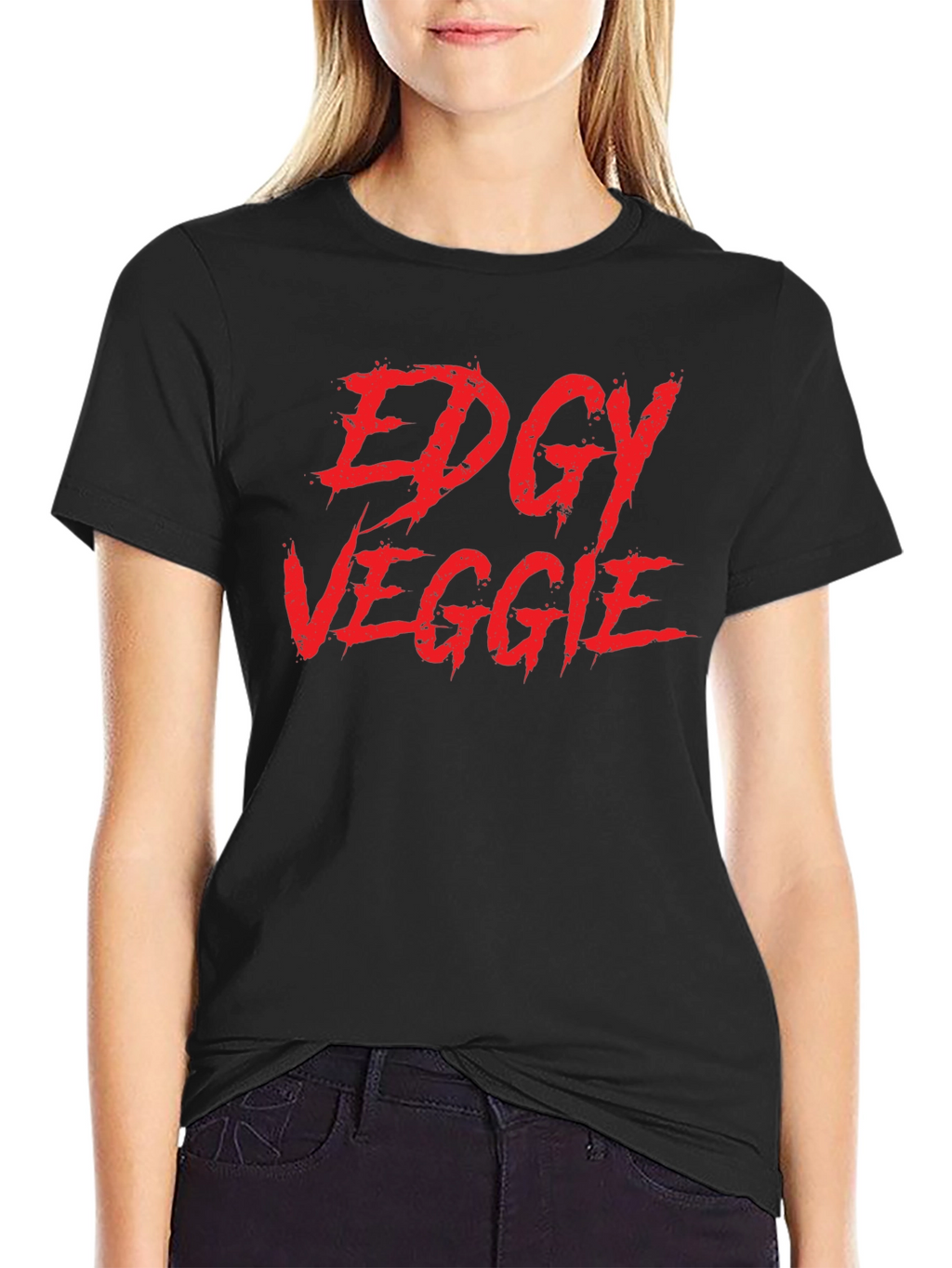 Edgy Veggie Graphic T-Shirt - Black Cotton Blend