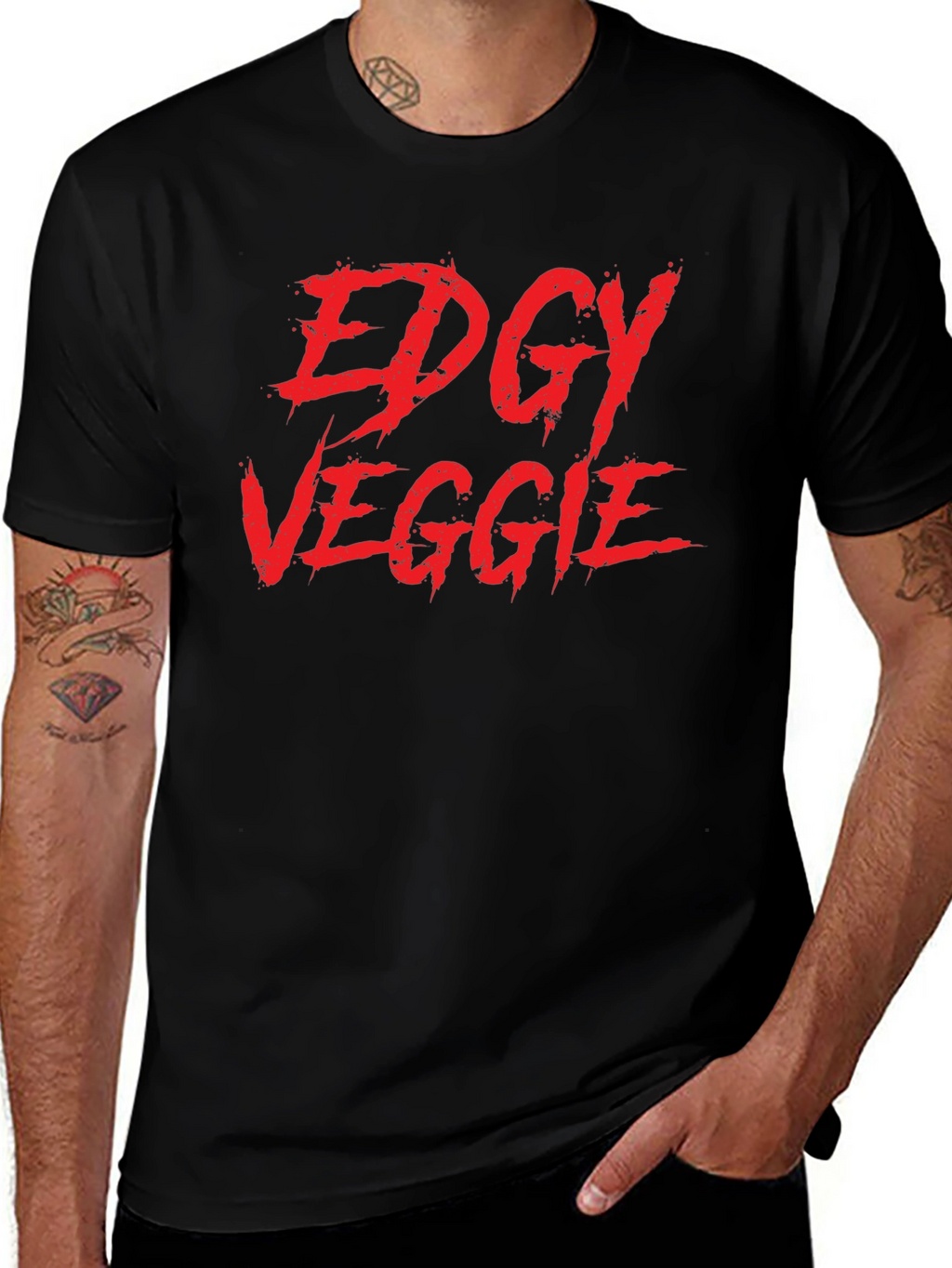 Edgy Veggie Graphic T-Shirt - Black Cotton Blend