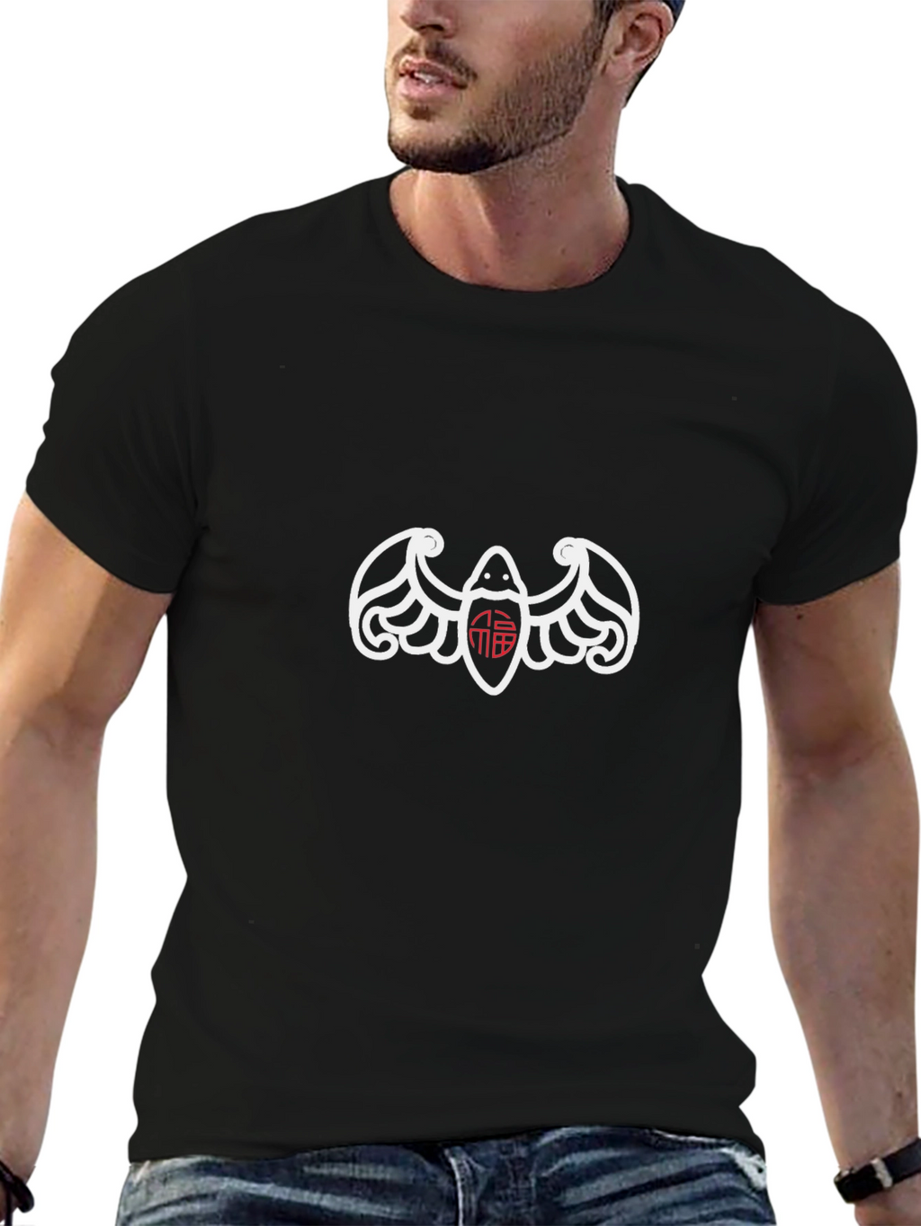 Unique Bat Graphic Print Black T-Shirt